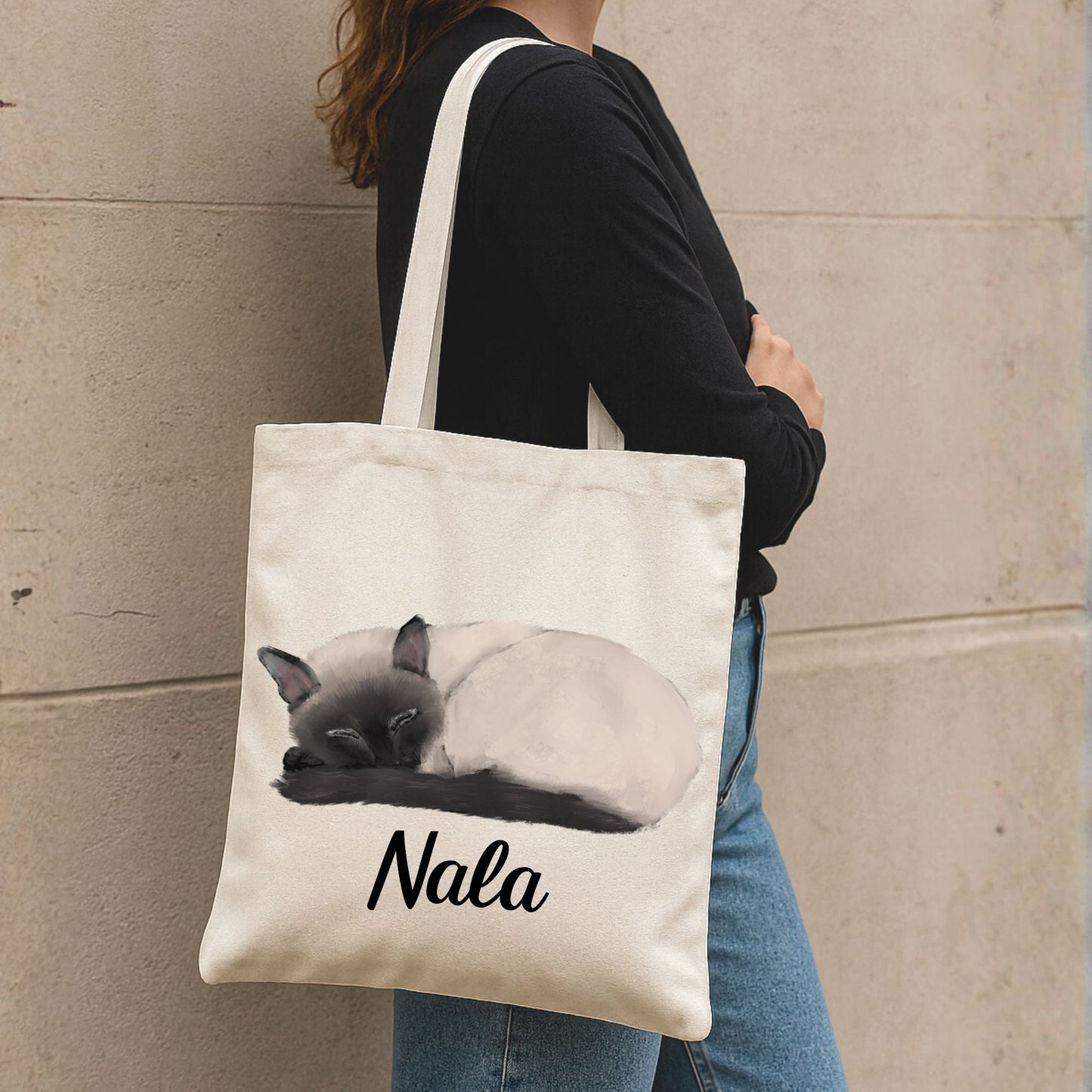Sleeping Siamese Cat Canvas Tote Bag - MerikaArt