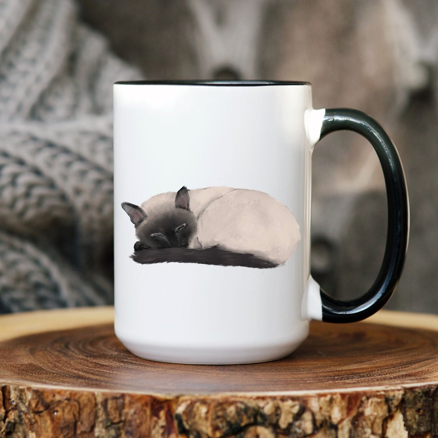 Sleeping Siamese Cat Ceramic Coffee Mug - MerikaArt