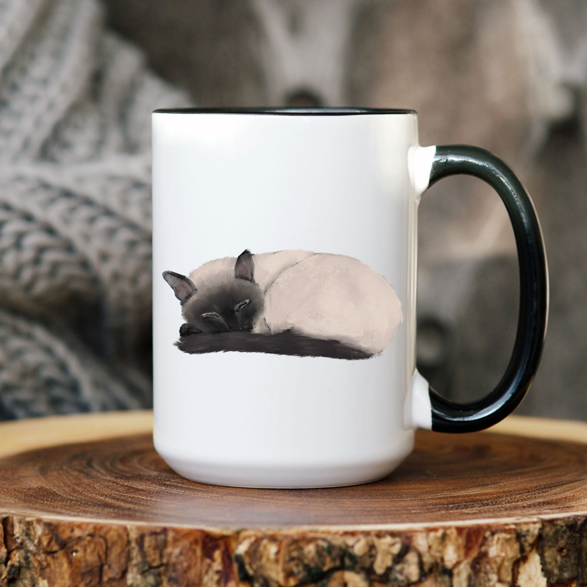 Sleeping Siamese Cat Ceramic Coffee Mug - MerikaArt