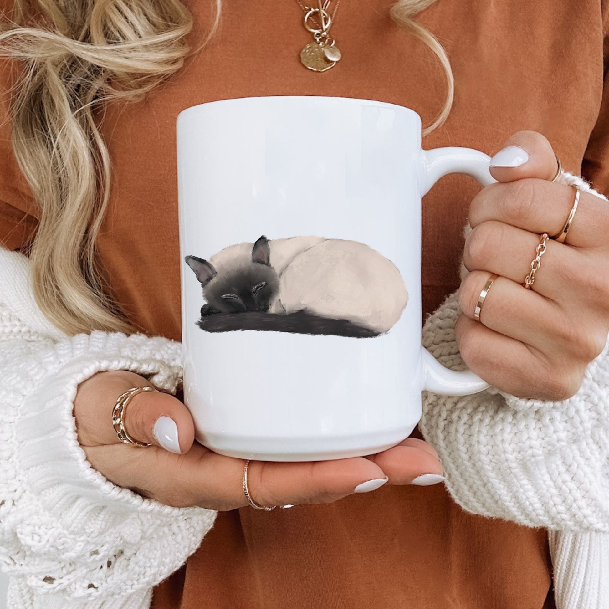 Sleeping Siamese Cat Ceramic Coffee Mug - MerikaArt