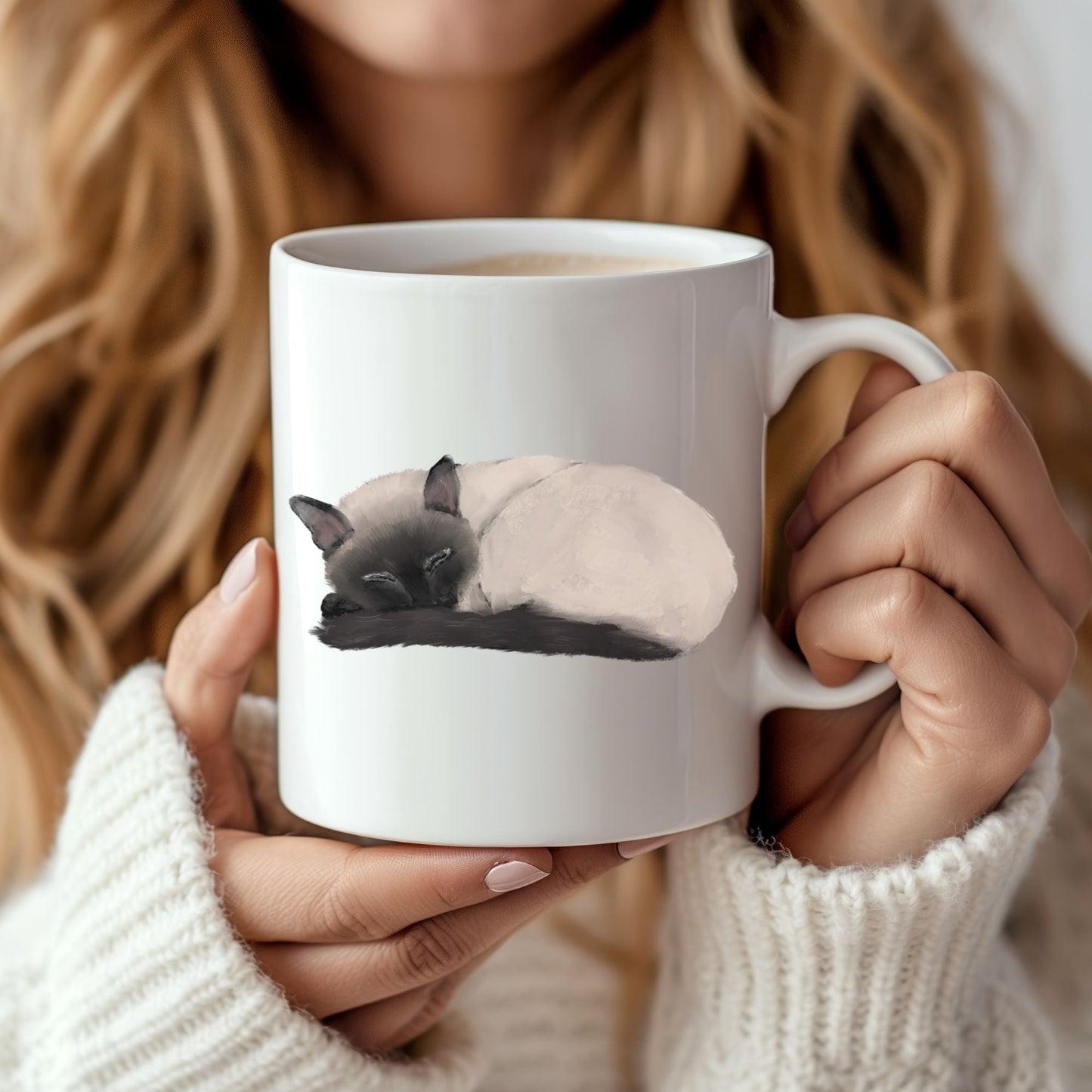 Sleeping Siamese Cat Ceramic Coffee Mug - MerikaArt