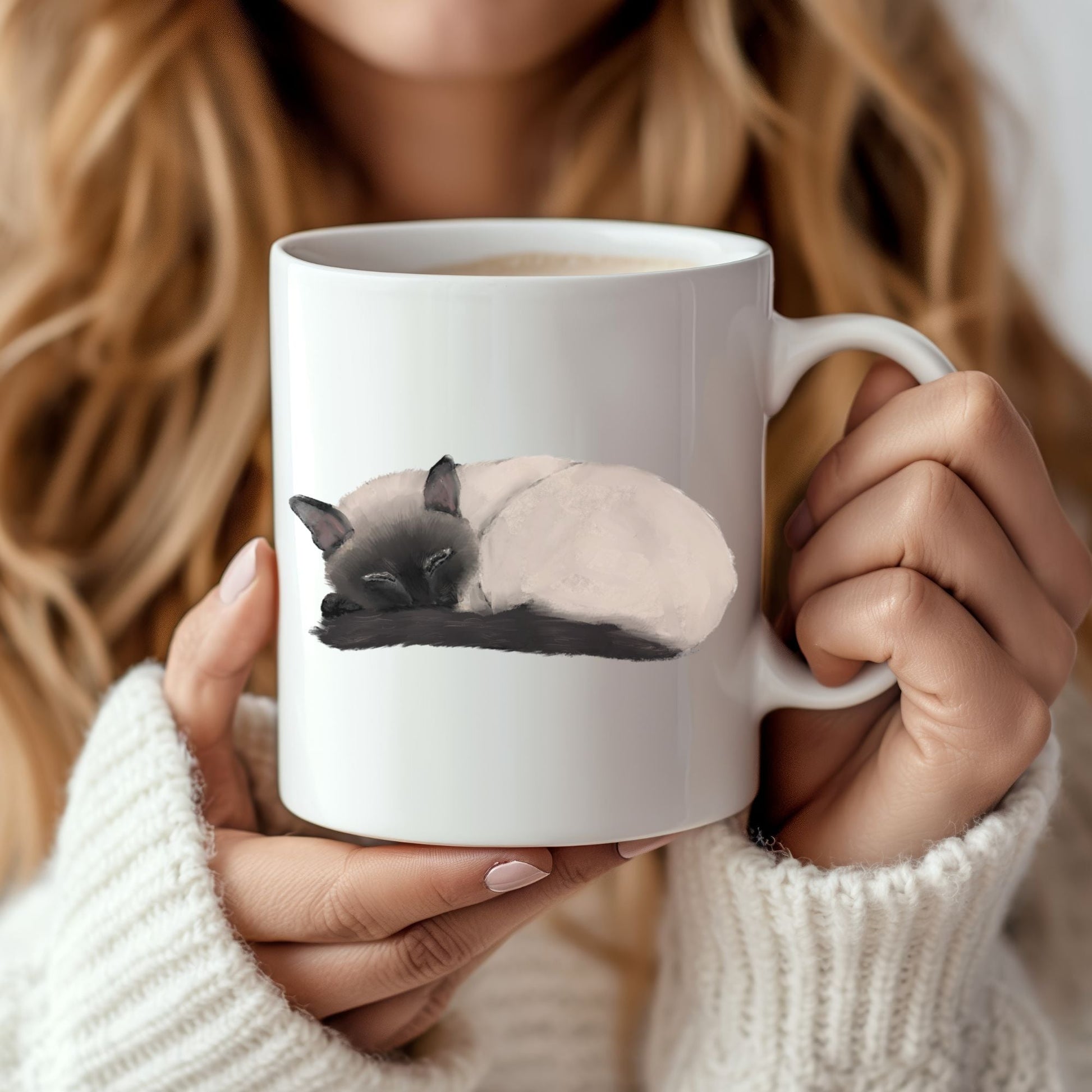 Sleeping Siamese Cat Ceramic Coffee Mug - MerikaArt