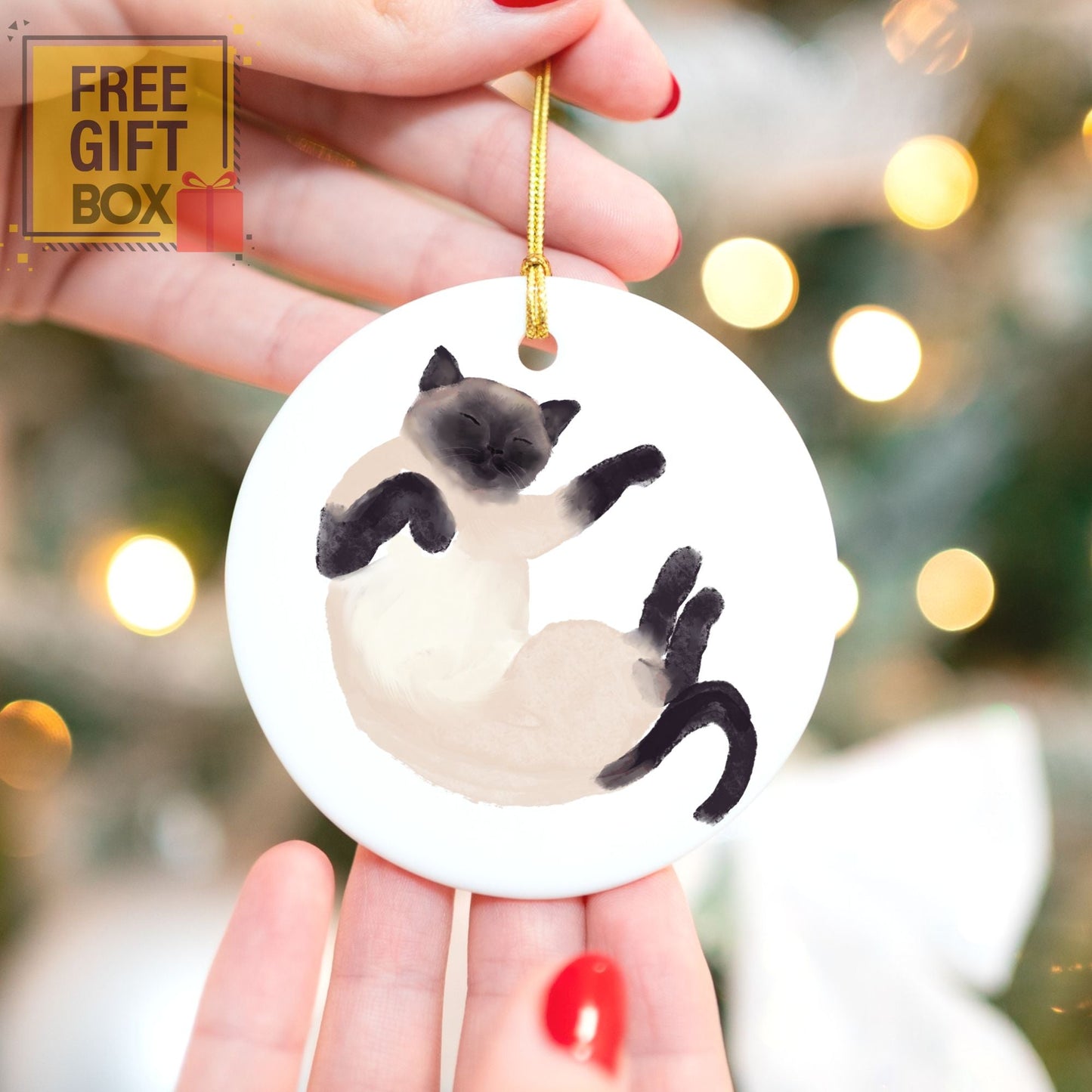 Sleeping Siamese Cat Ceramic Ornament - MerikaArt