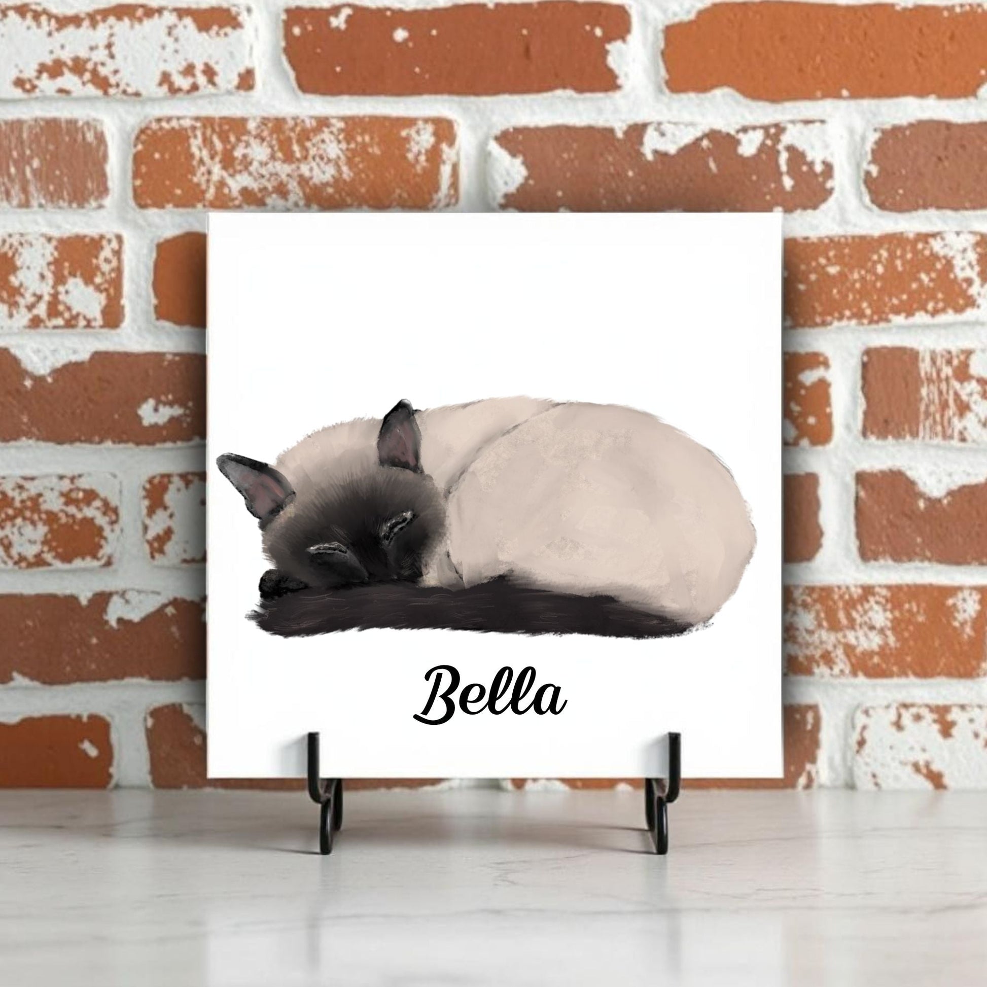 Sleeping Siamese Cat Ceramic Tile - MerikaArt