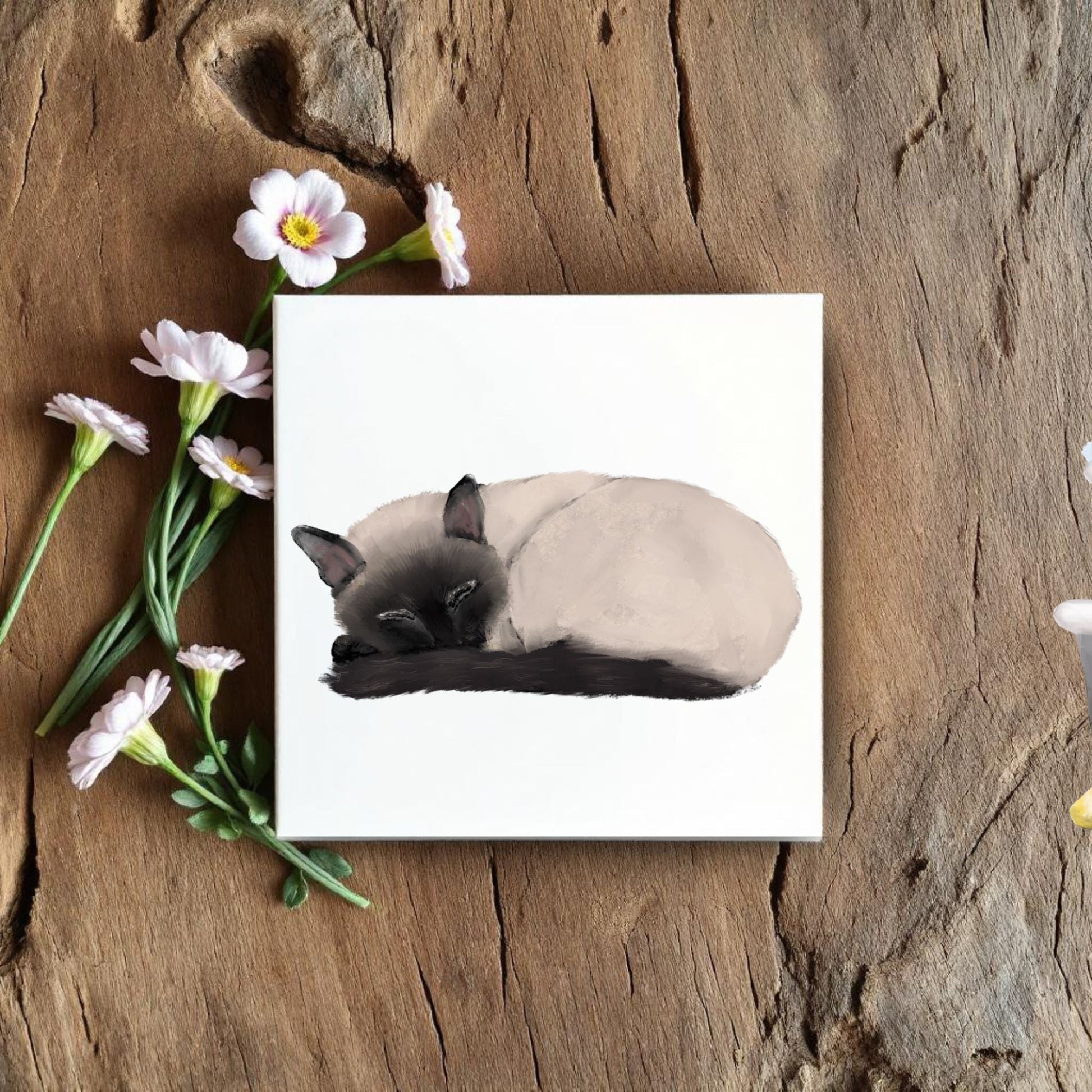 Sleeping Siamese Cat Ceramic Tile - MerikaArt