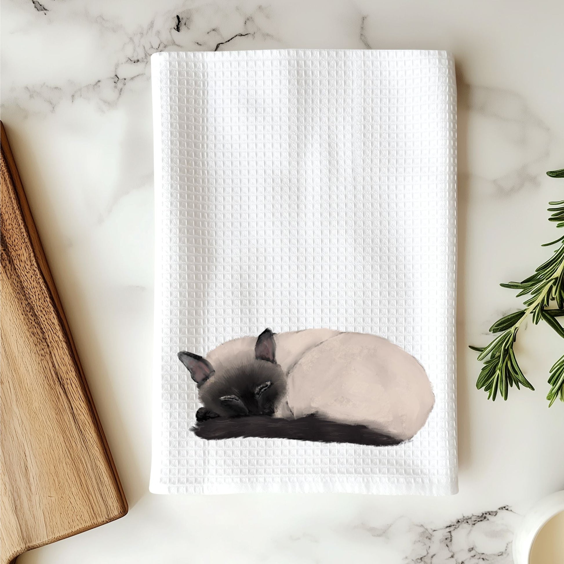 Sleeping Siamese Cat Kitchen Towel - MerikaArt