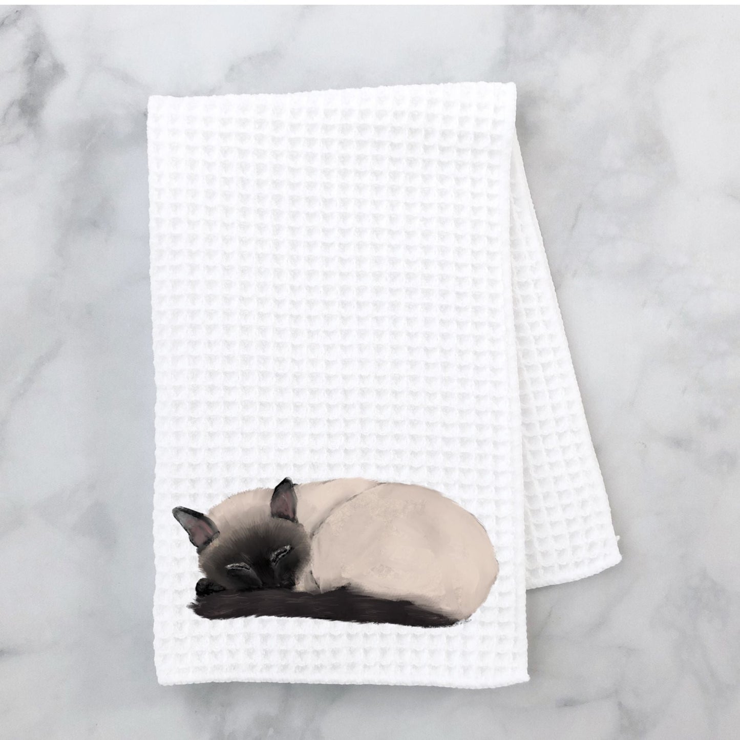 Sleeping Siamese Cat Kitchen Towel - MerikaArt