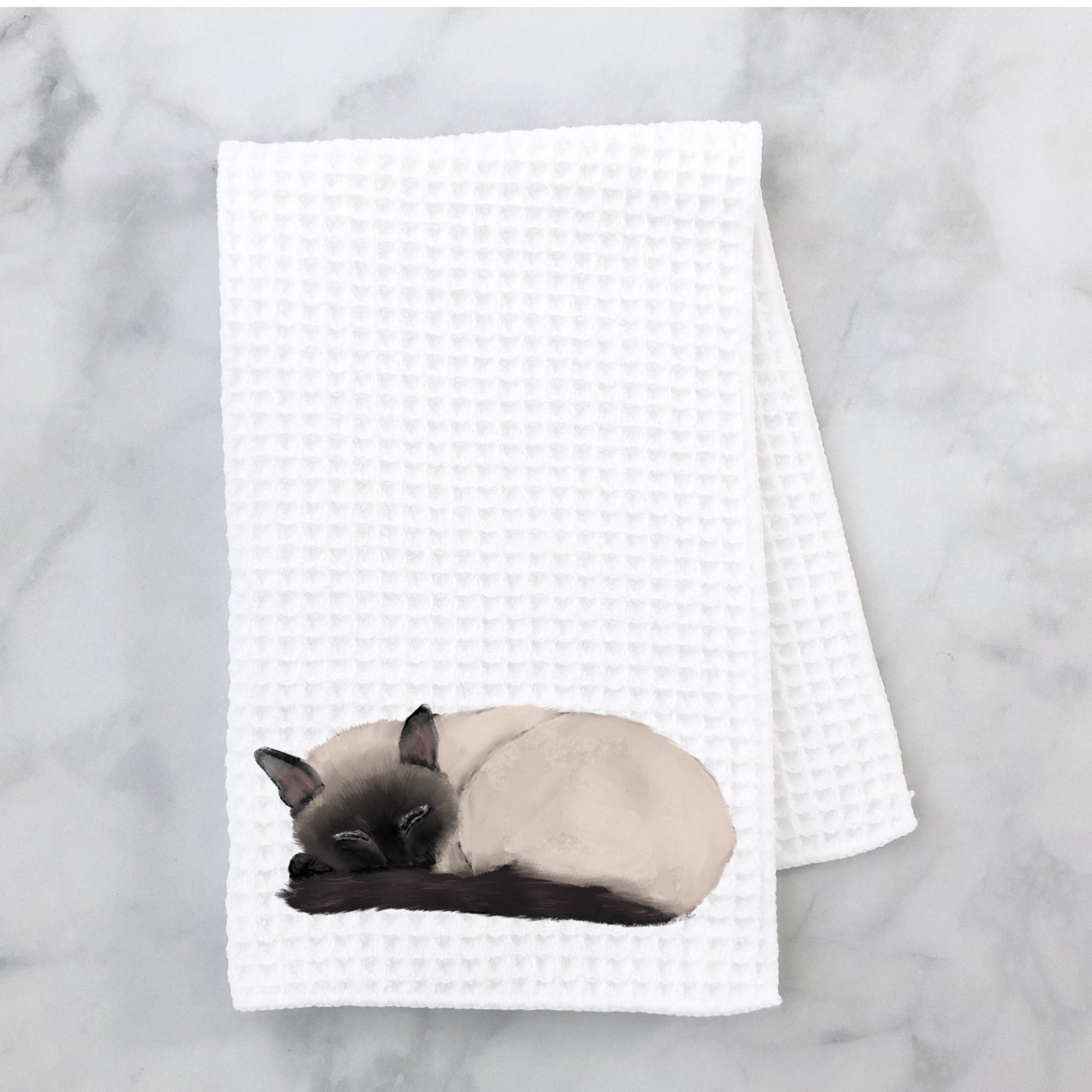 Sleeping Siamese Cat Kitchen Towel - MerikaArt