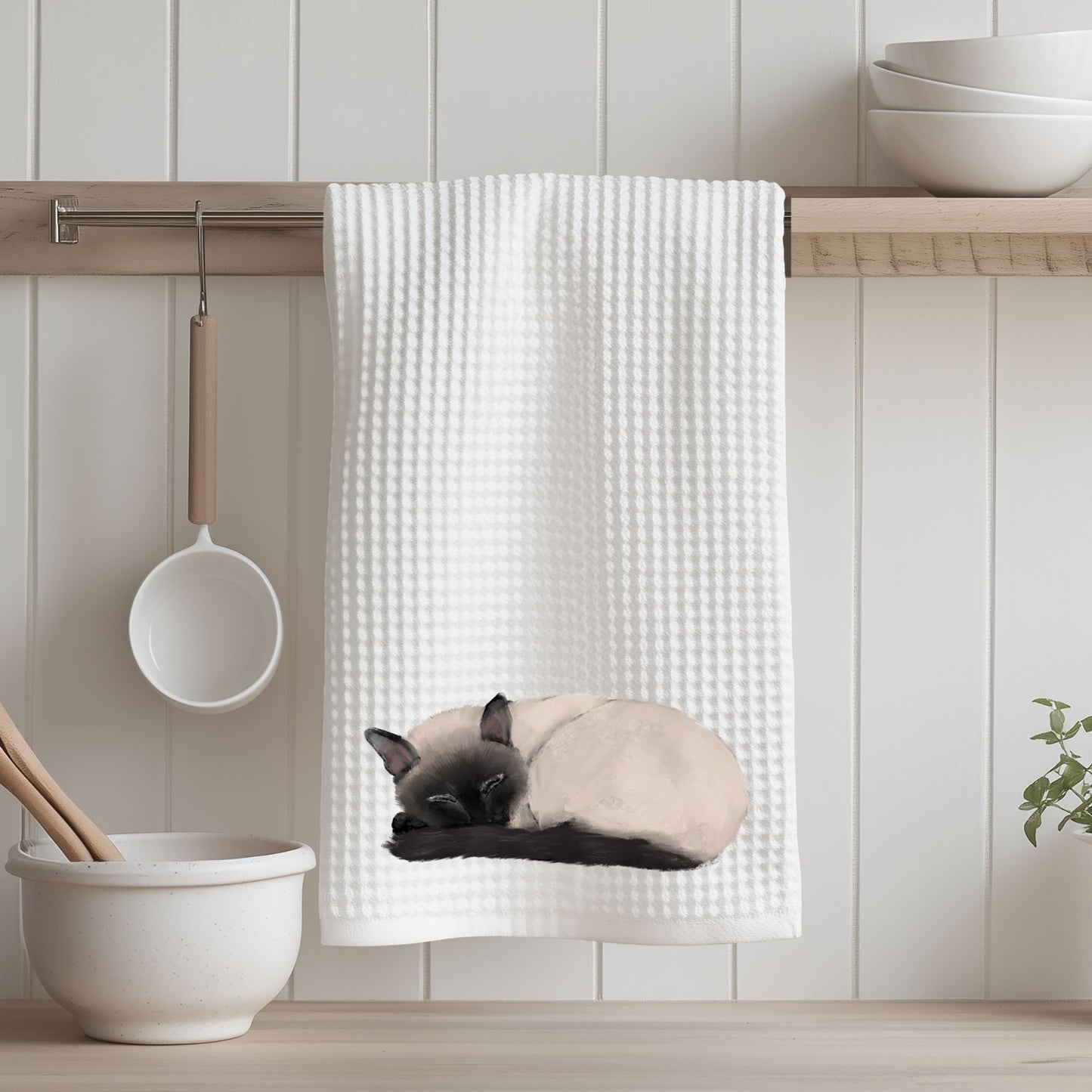 Sleeping Siamese Cat Kitchen Towel - MerikaArt