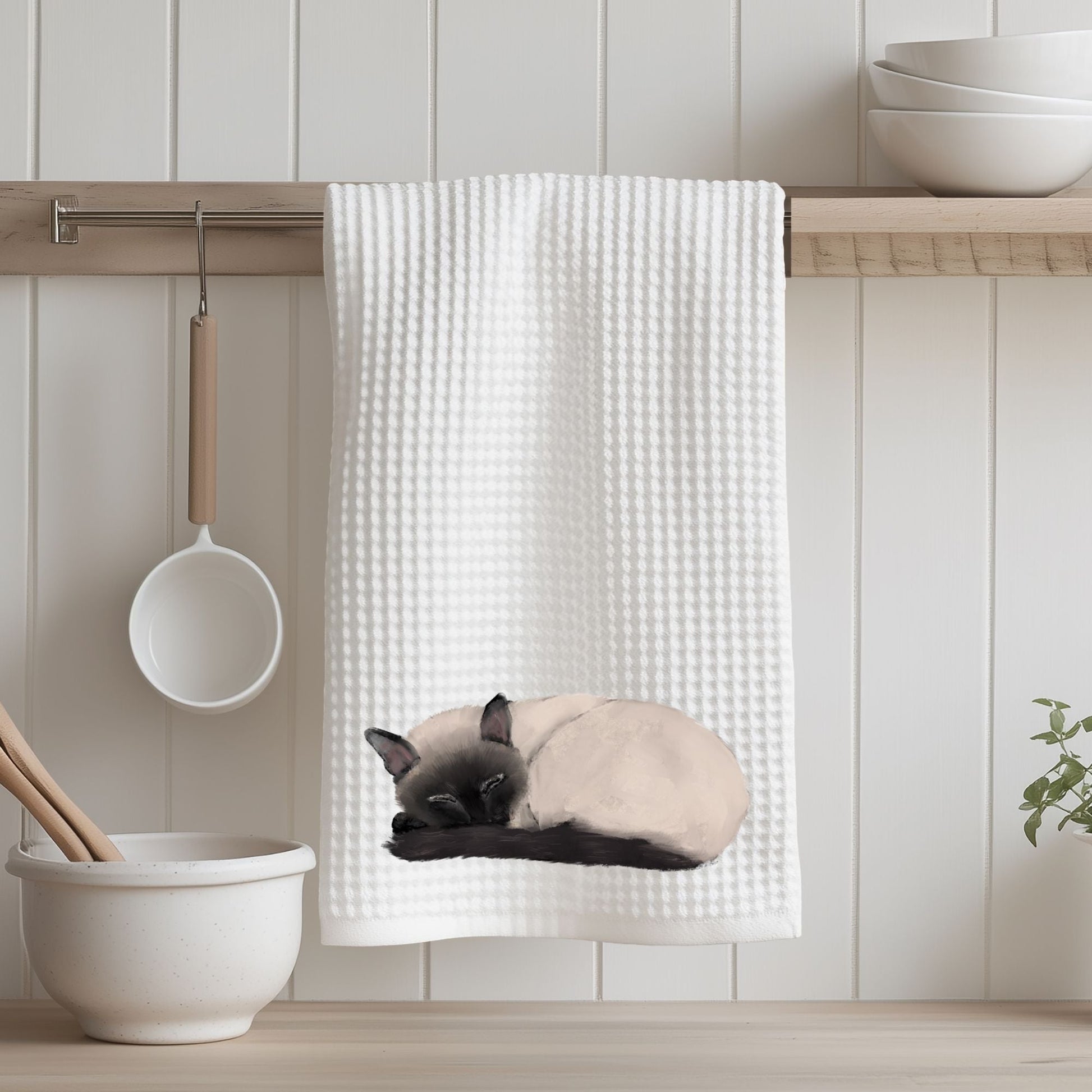 Sleeping Siamese Cat Kitchen Towel - MerikaArt