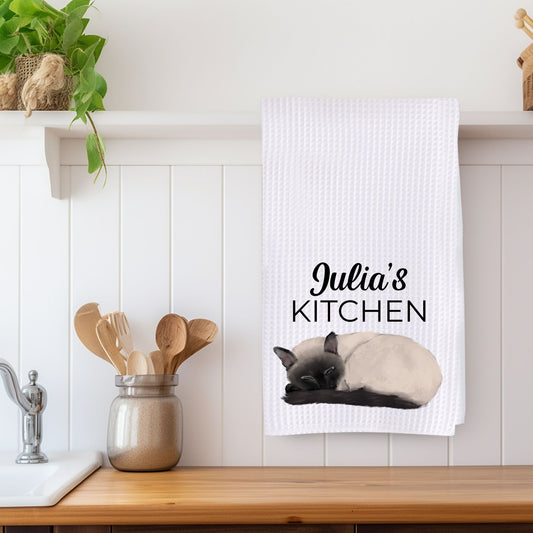 Sleeping Siamese Cat Kitchen Towel - MerikaArt