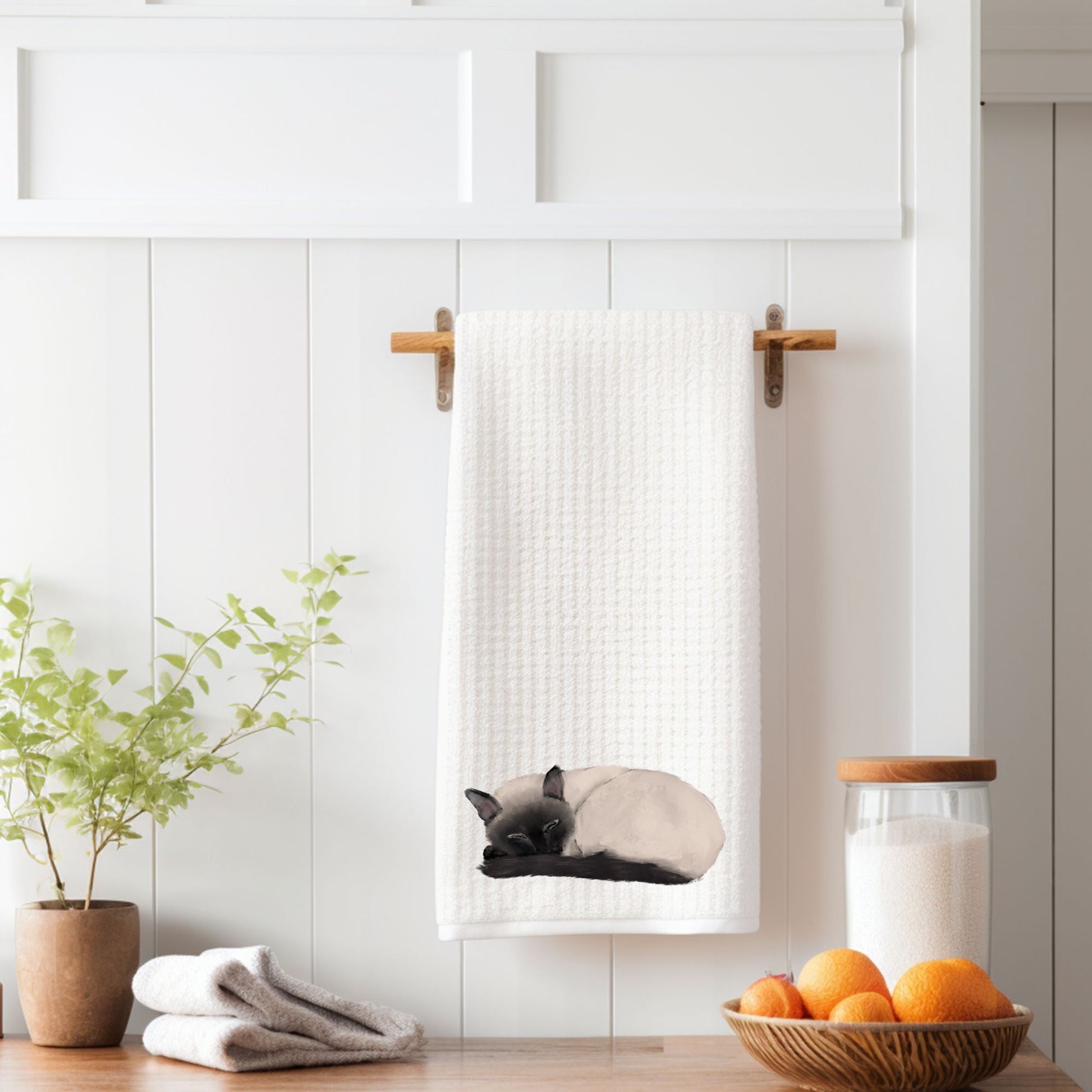 Sleeping Siamese Cat Kitchen Towel - MerikaArt