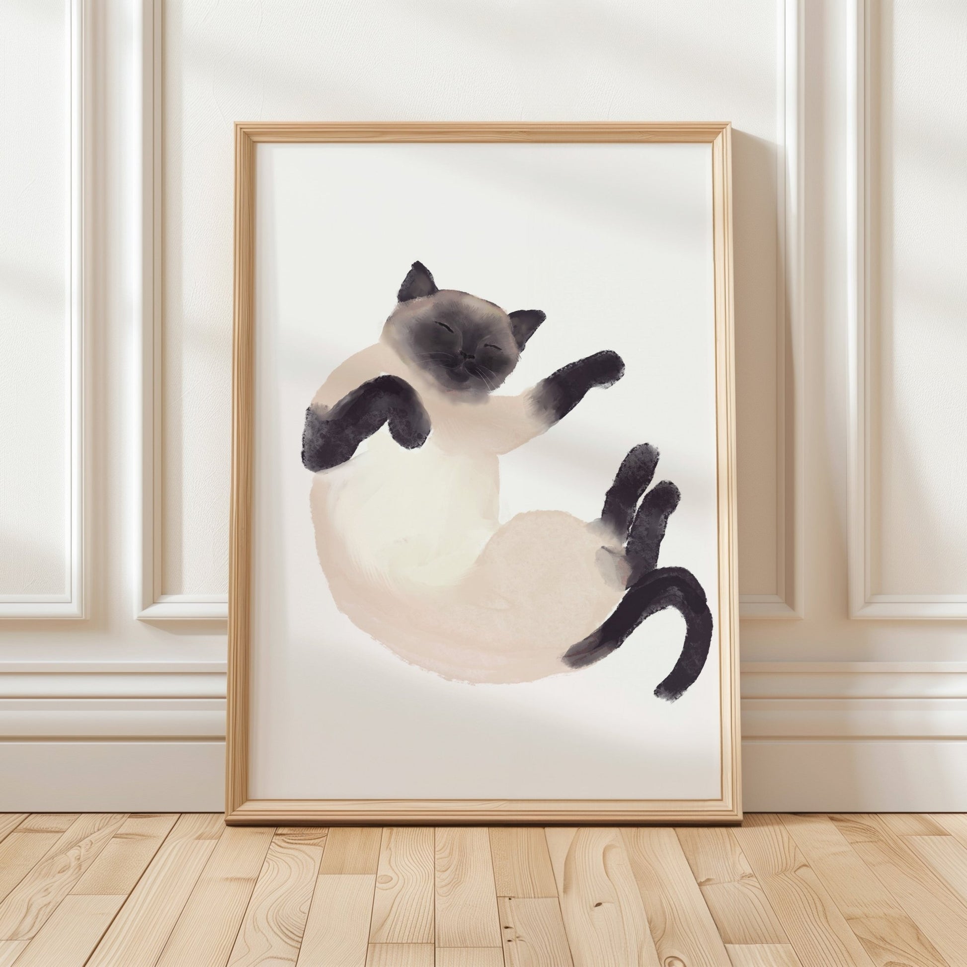 Sleeping Siamese Cat Print, Sleeping Cat Print, Sleeping Siamese Art, Cat Illustration, Home Decor, Sleeping Cat Painting, Animal Memorial - MerikaArt