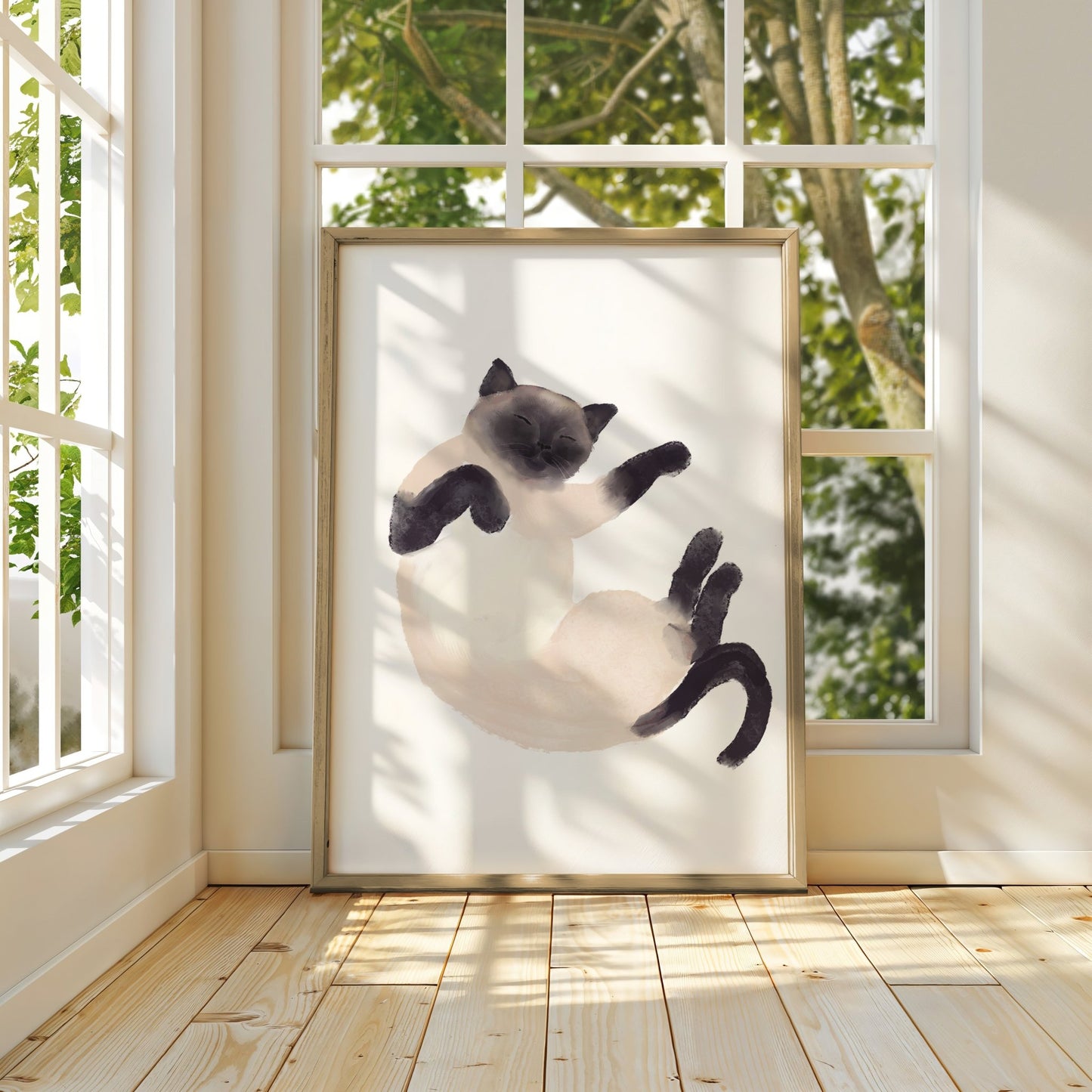 Sleeping Siamese Cat Print, Sleeping Cat Print, Sleeping Siamese Art, Cat Illustration, Home Decor, Sleeping Cat Painting, Animal Memorial - MerikaArt