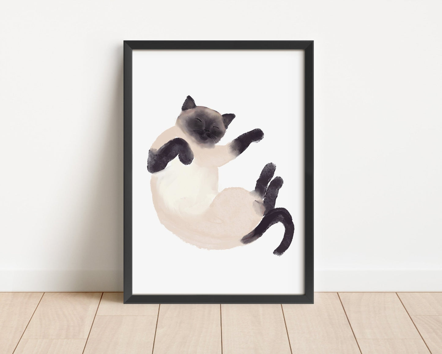 Sleeping Siamese Cat Print, Sleeping Cat Print, Sleeping Siamese Art, Cat Illustration, Home Decor, Sleeping Cat Painting, Animal Memorial - MerikaArt
