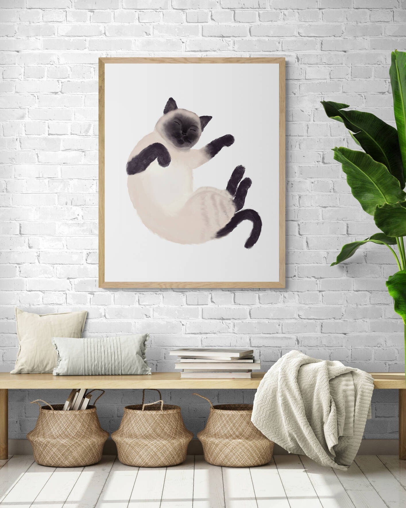 Sleeping Siamese Cat Print, Sleeping Cat Print, Sleeping Siamese Art, Cat Illustration, Home Decor, Sleeping Cat Painting, Animal Memorial - MerikaArt