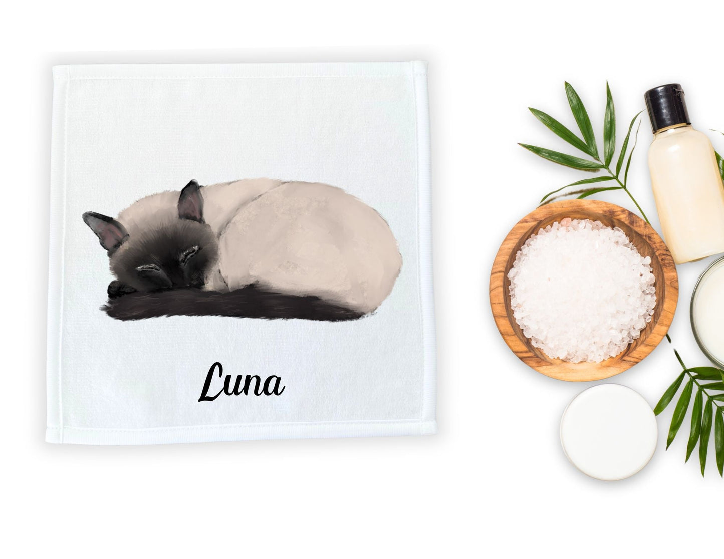 Sleeping Siamese Cat Washcloth - MerikaArt