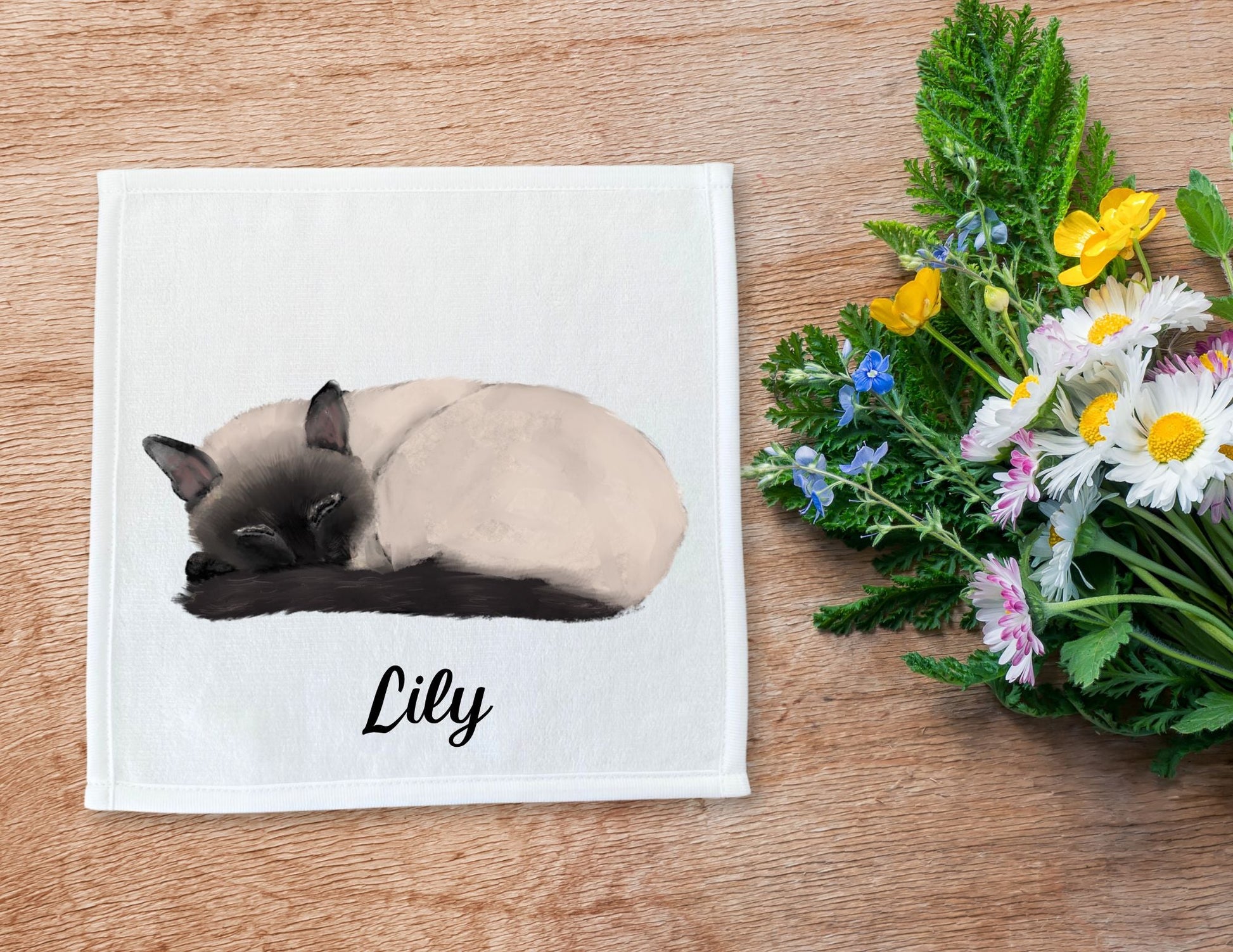 Sleeping Siamese Cat Washcloth - MerikaArt