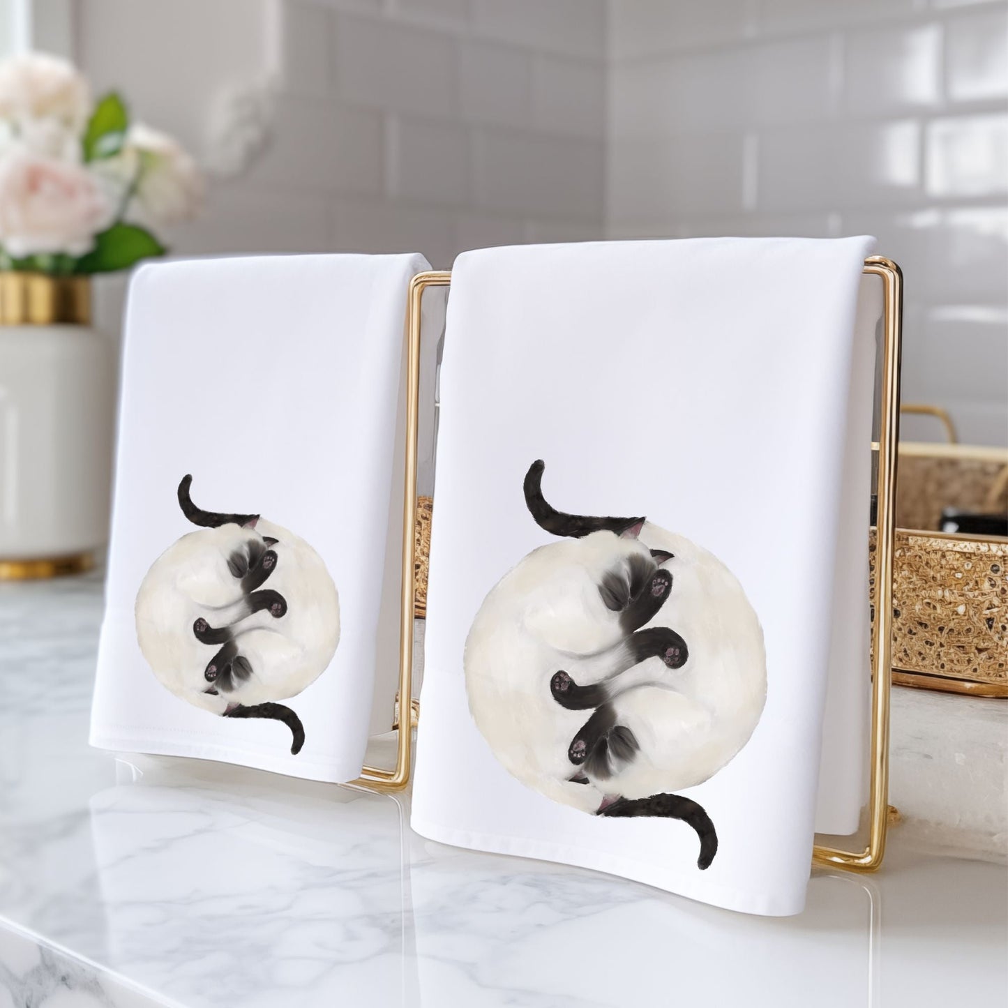 Sleeping Siamese Cats Bathroom Towel - MerikaArt