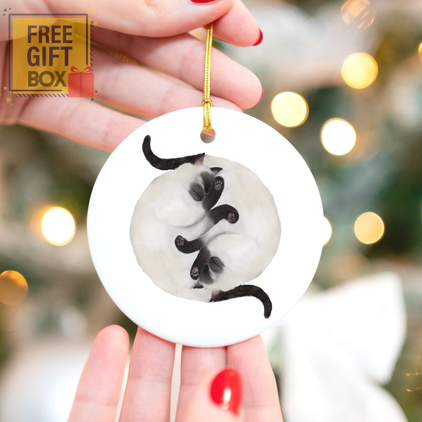 Sleeping Siamese Cats Ceramic Ornament - MerikaArt