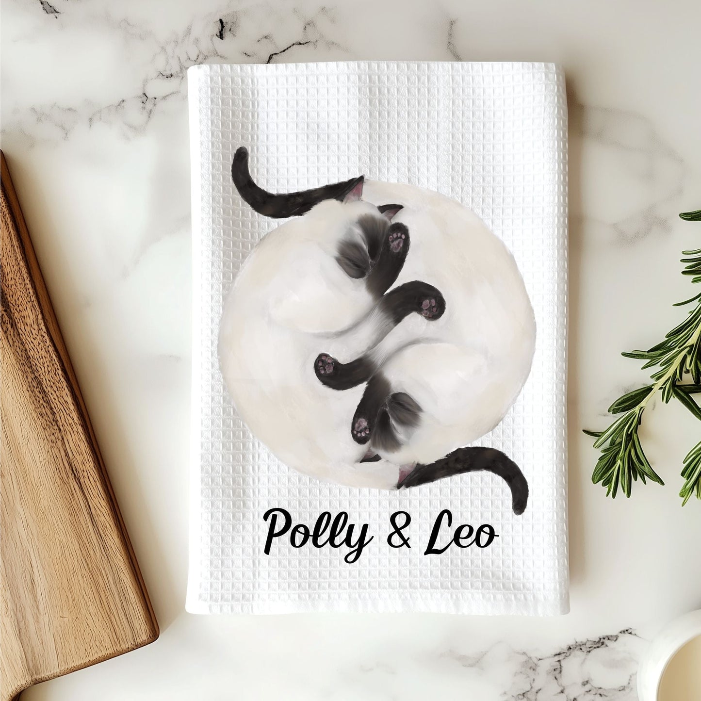 Sleeping Siamese Cats Kitchen Towel - MerikaArt
