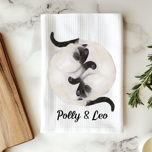 Sleeping Siamese Cats Kitchen Towel - MerikaArt
