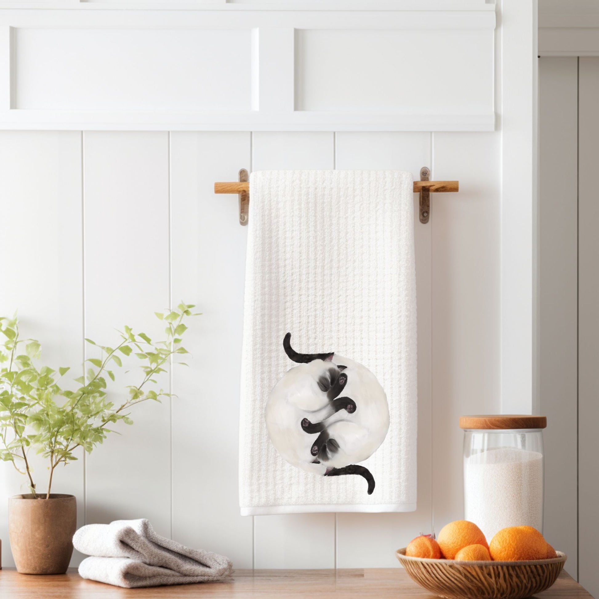 Sleeping Siamese Cats Kitchen Towel - MerikaArt