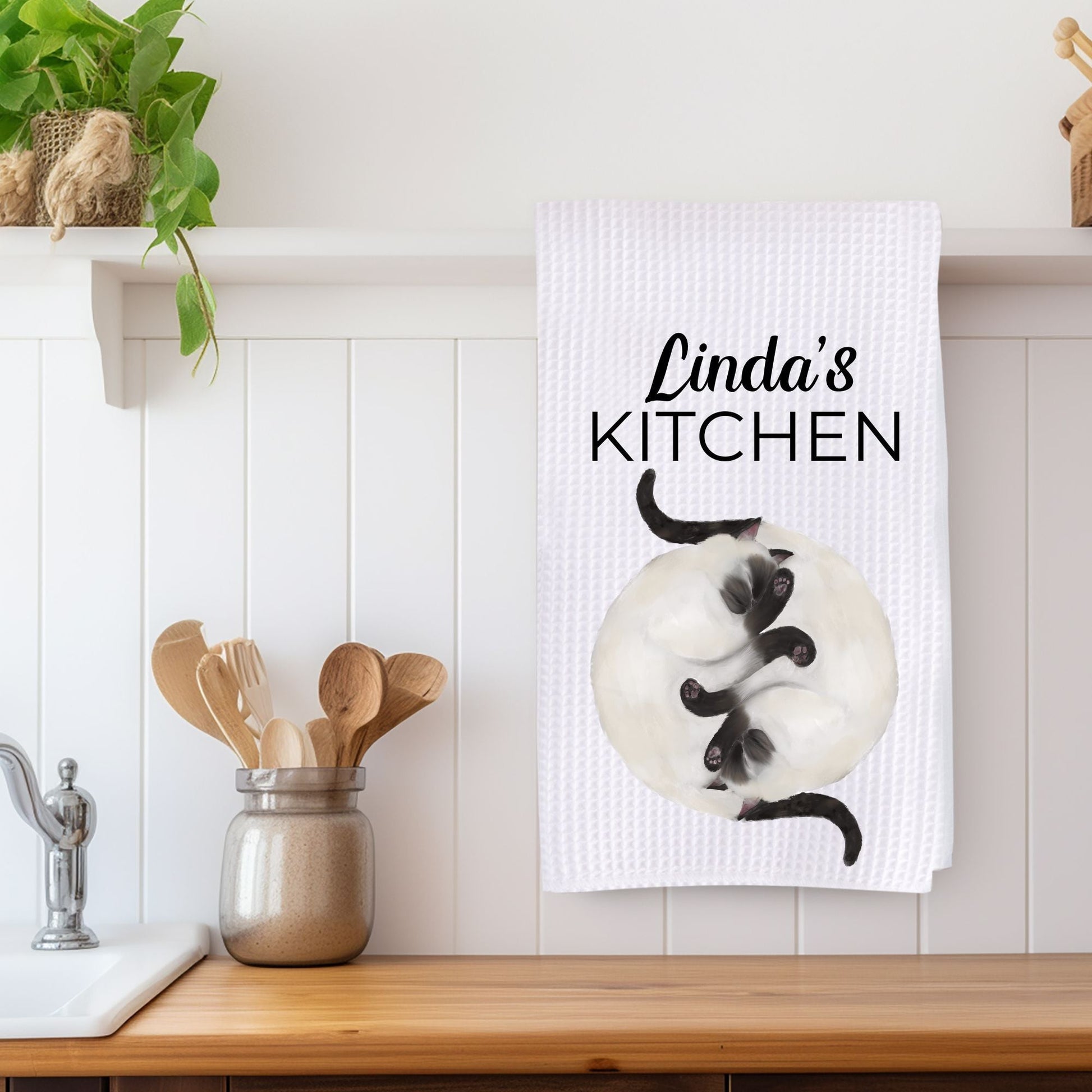 Sleeping Siamese Cats Kitchen Towel - MerikaArt