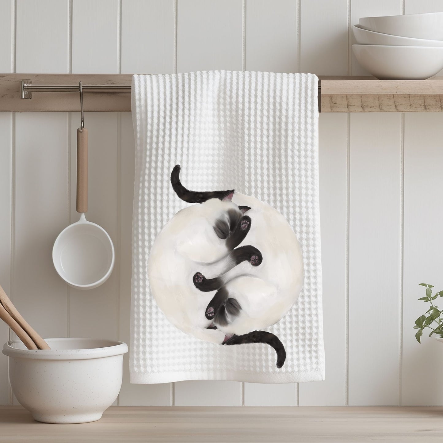 Sleeping Siamese Cats Kitchen Towel - MerikaArt