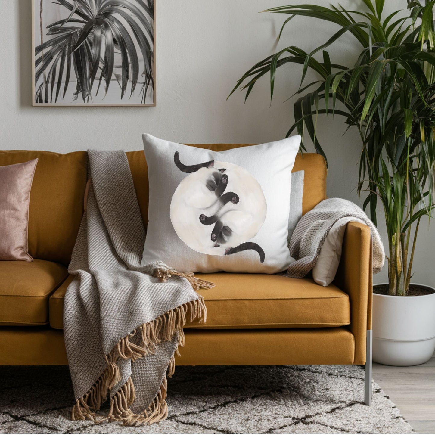 Sleeping Siamese Cats Pillow - MerikaArt