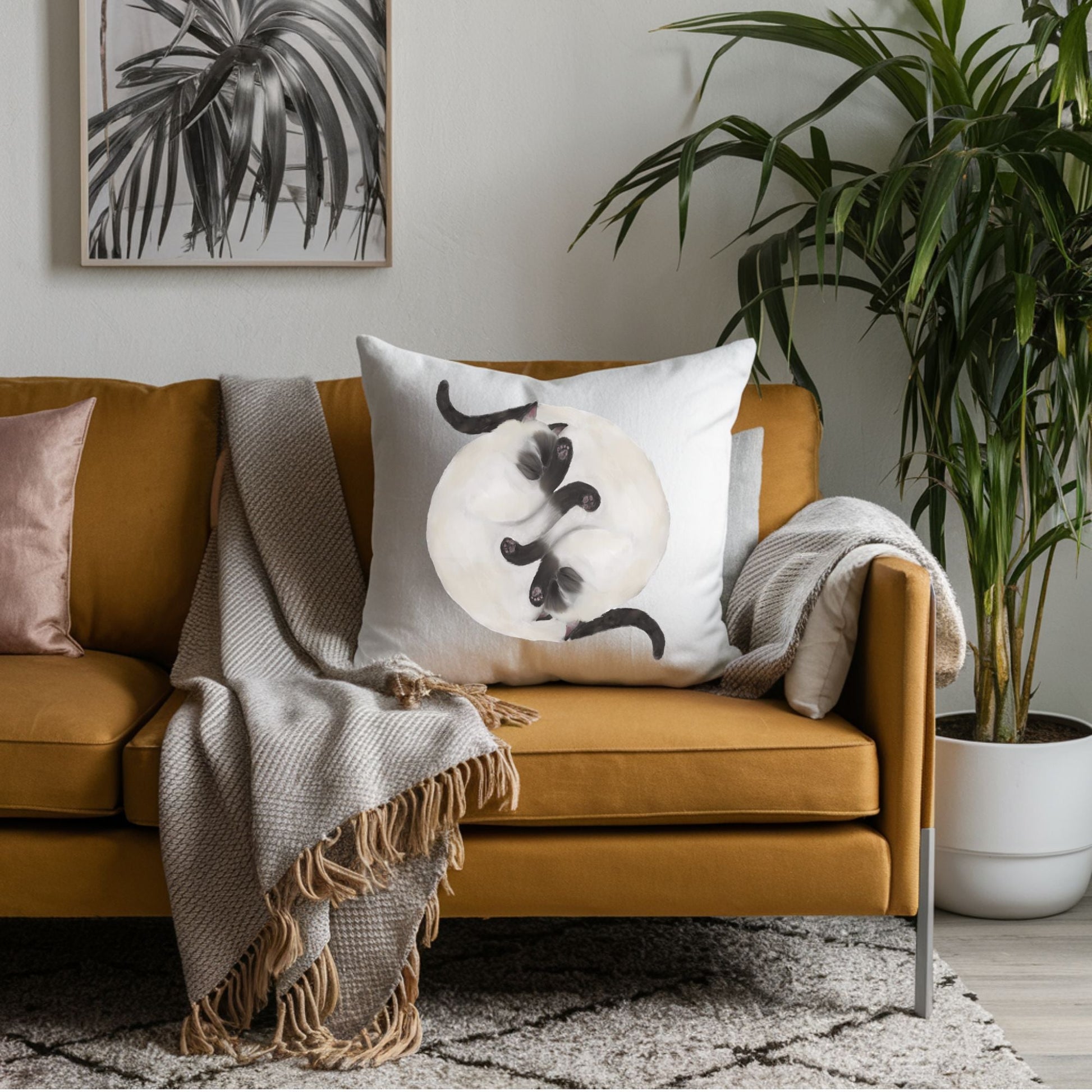 Sleeping Siamese Cats Pillow - MerikaArt