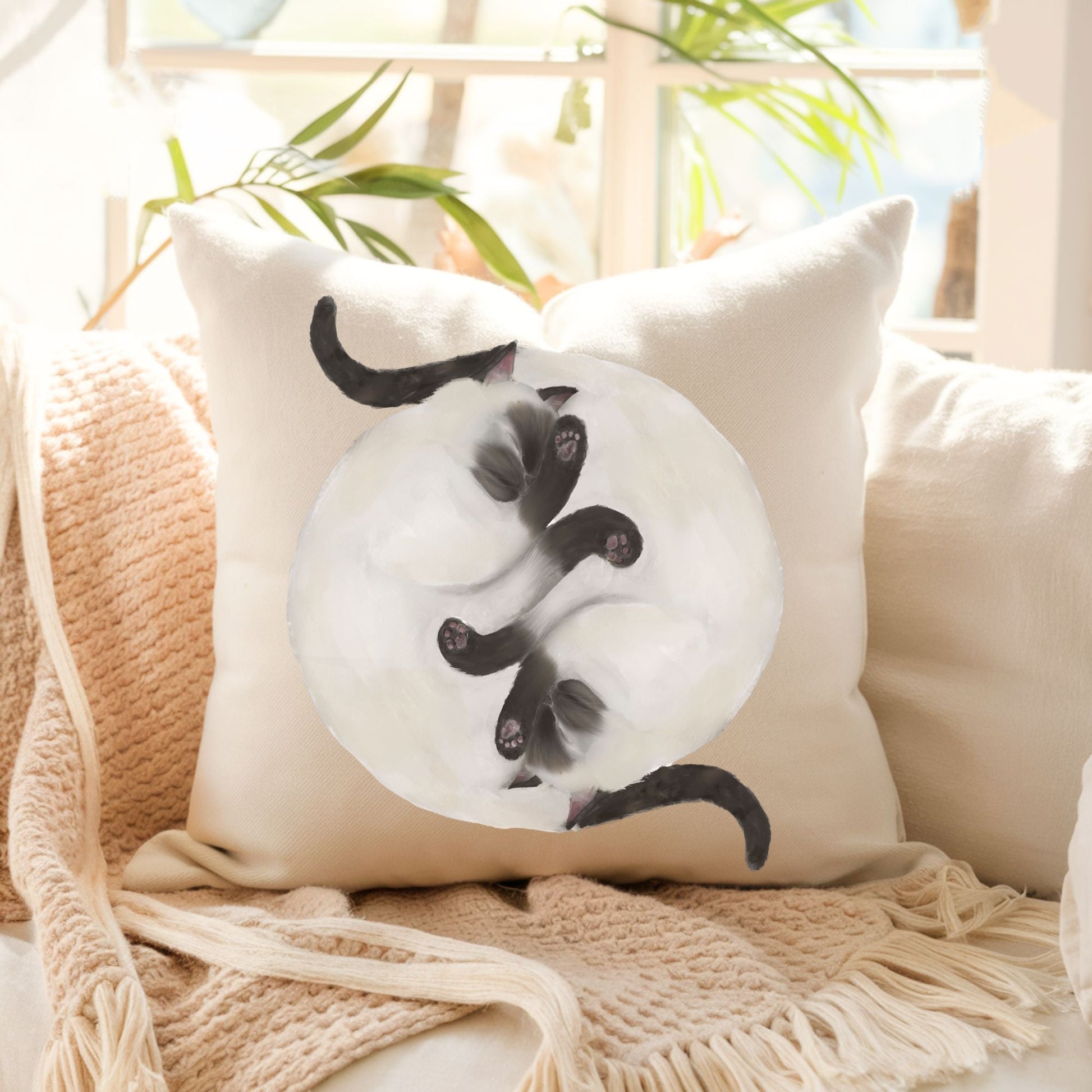 Sleeping Siamese Cats Pillow - MerikaArt
