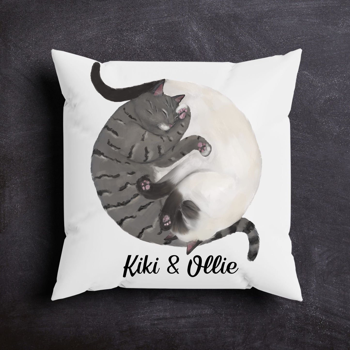 Sleeping Tabby and Siamese Cats Pillow - MerikaArt