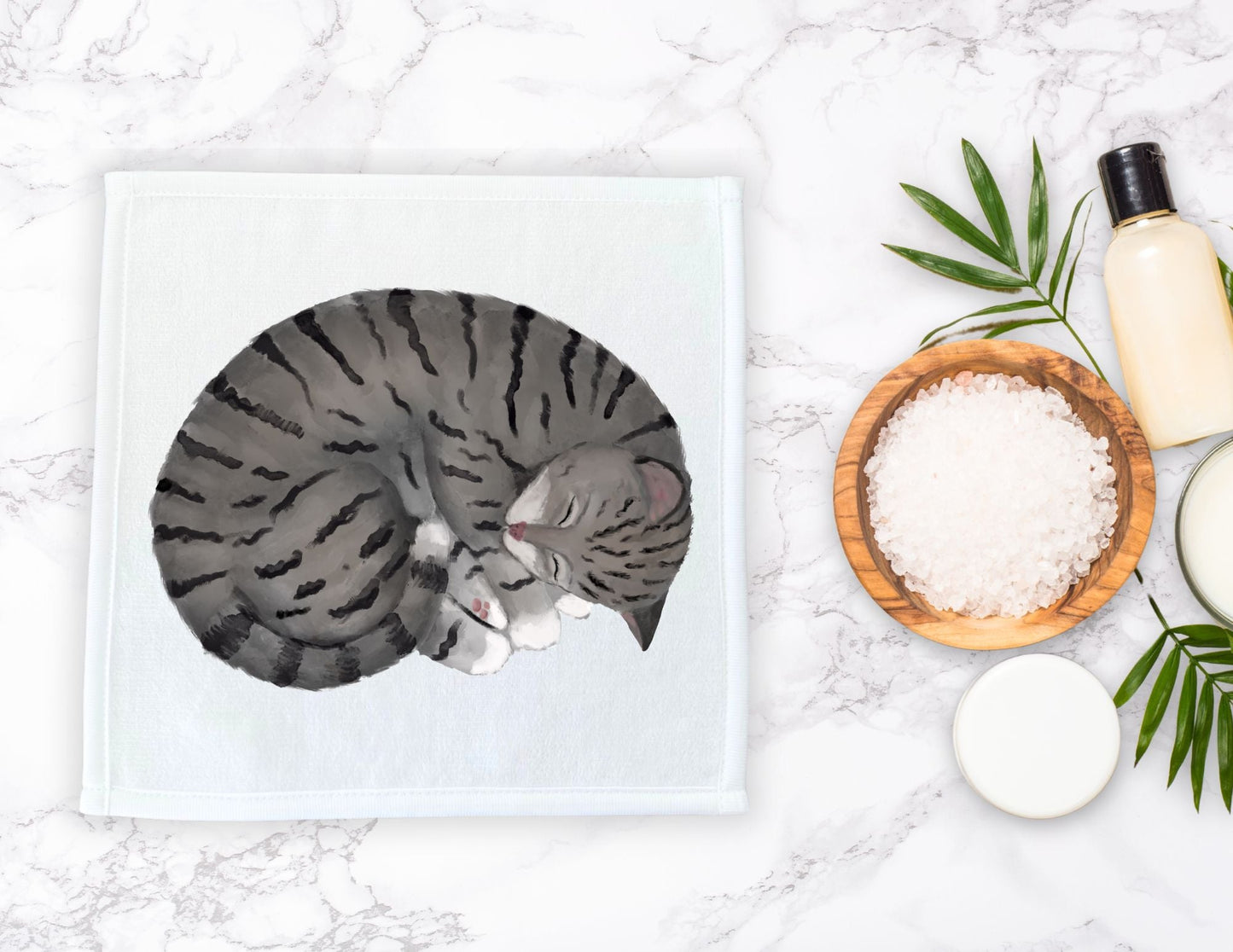 Sleeping Tabby Cat Washcloth - MerikaArt