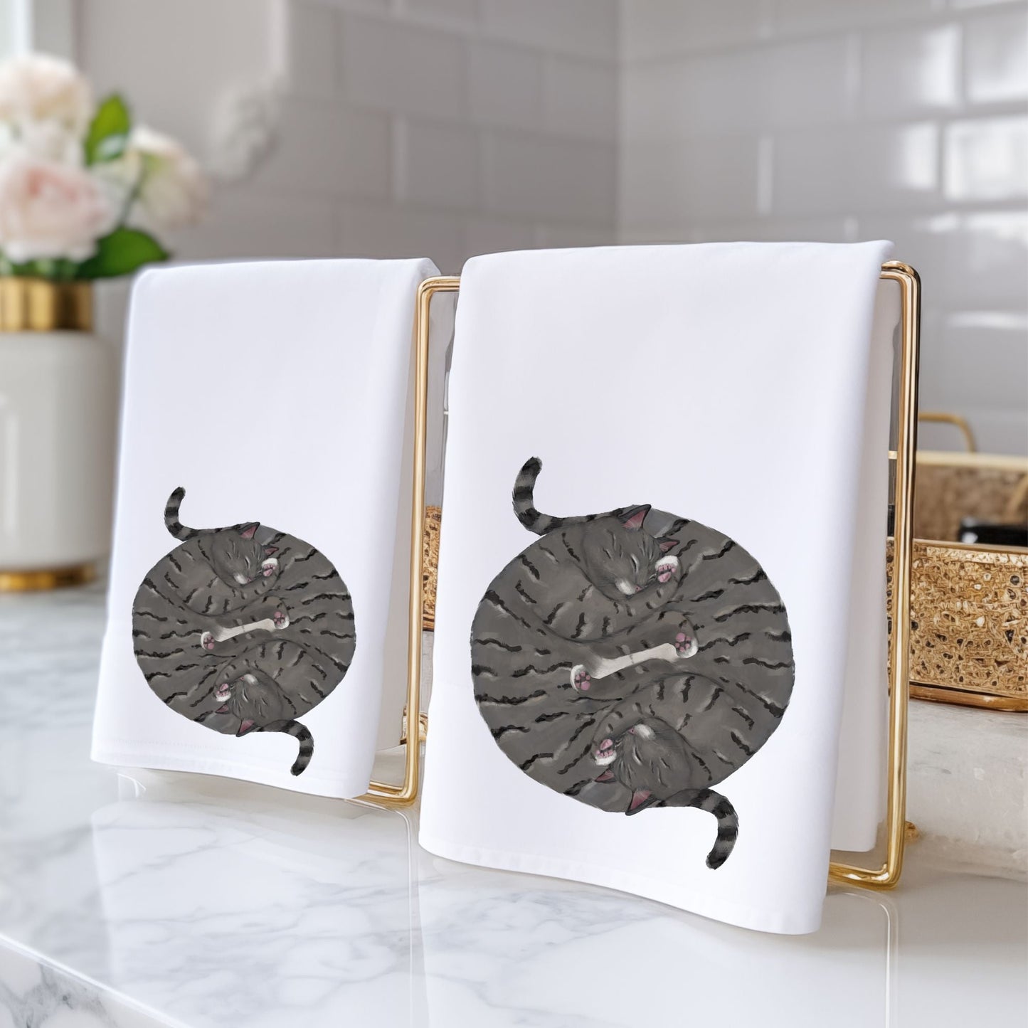 Sleeping Tabby Cats Bathroom Towel - MerikaArt