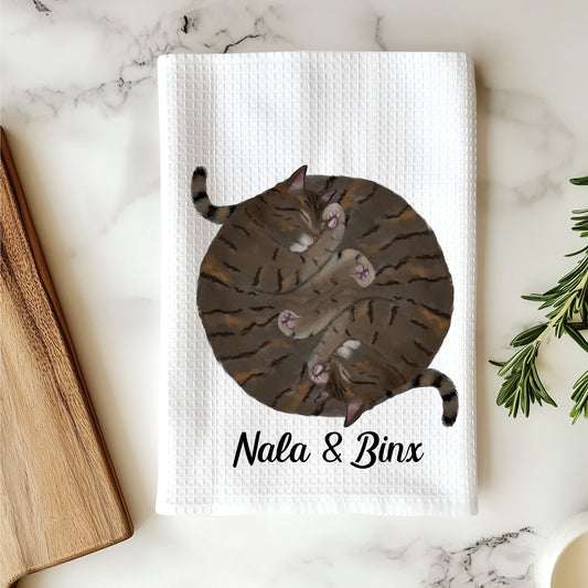 Sleeping Tabby Cats Kitchen Towel - MerikaArt