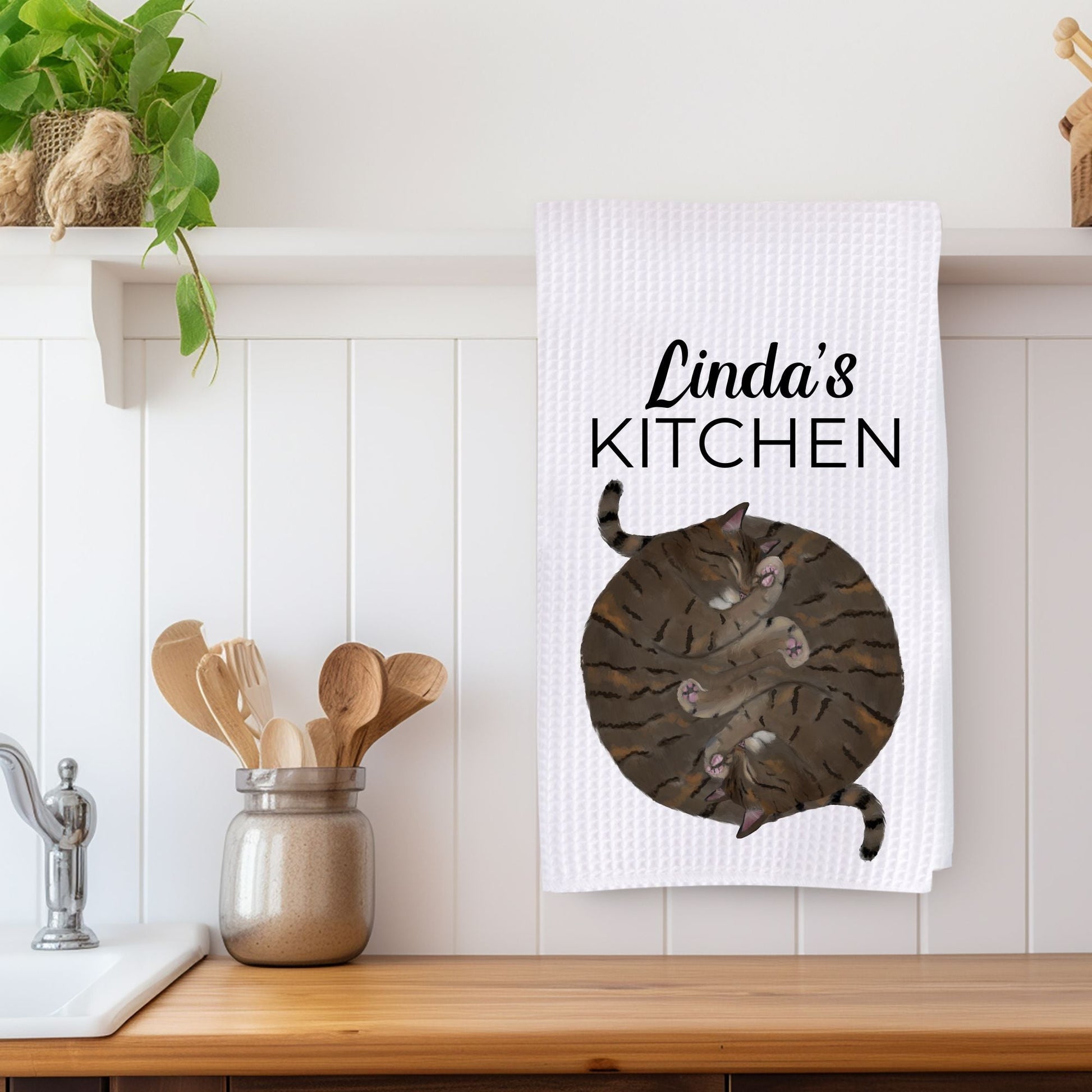 Sleeping Tabby Cats Kitchen Towel - MerikaArt