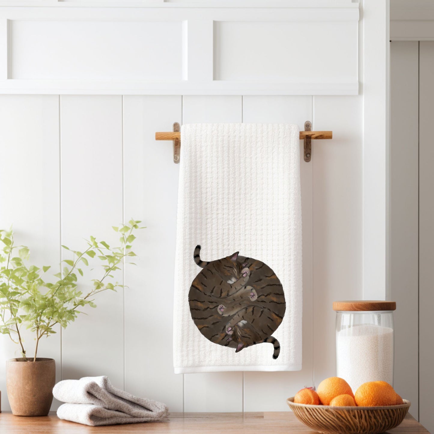 Sleeping Tabby Cats Kitchen Towel - MerikaArt