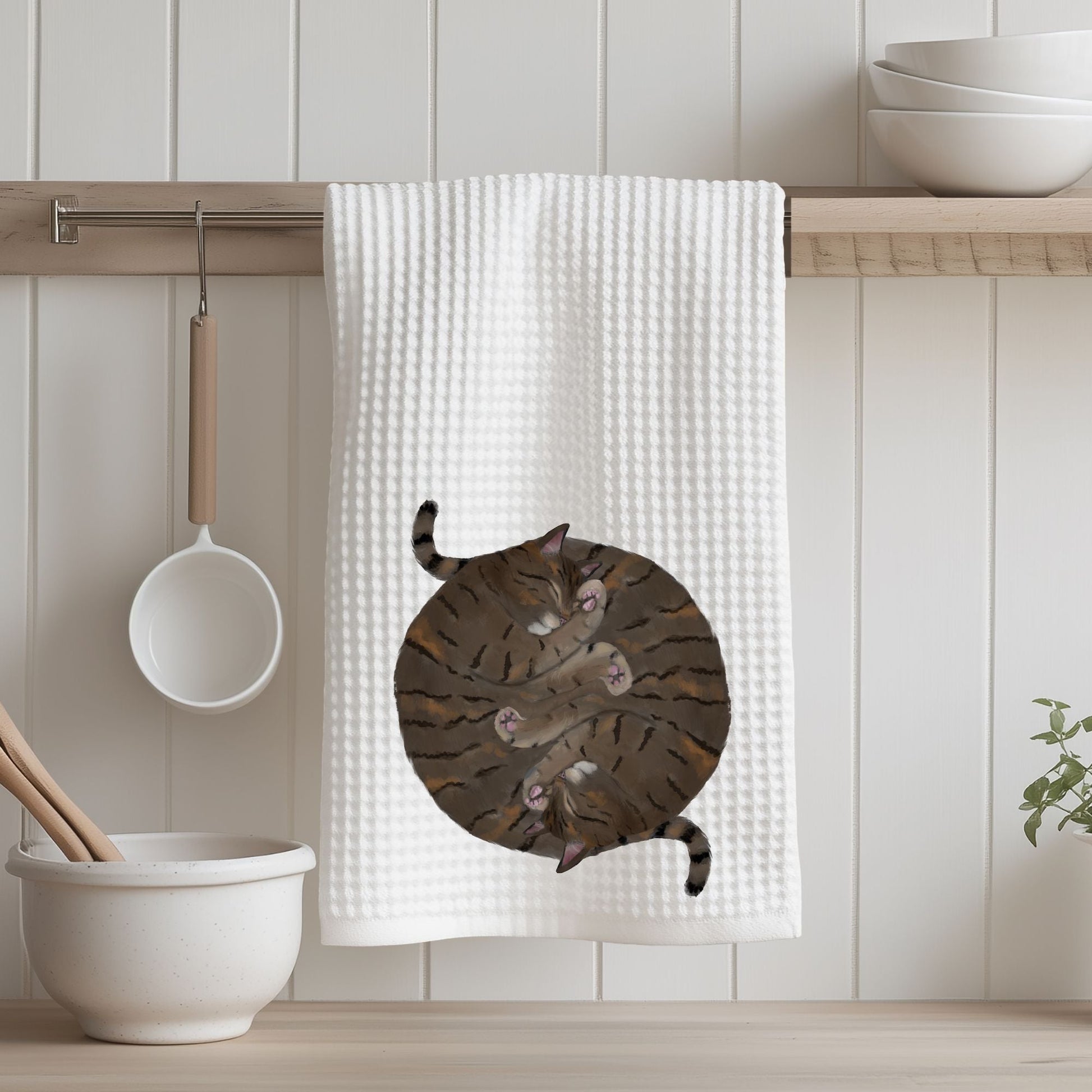 Sleeping Tabby Cats Kitchen Towel - MerikaArt