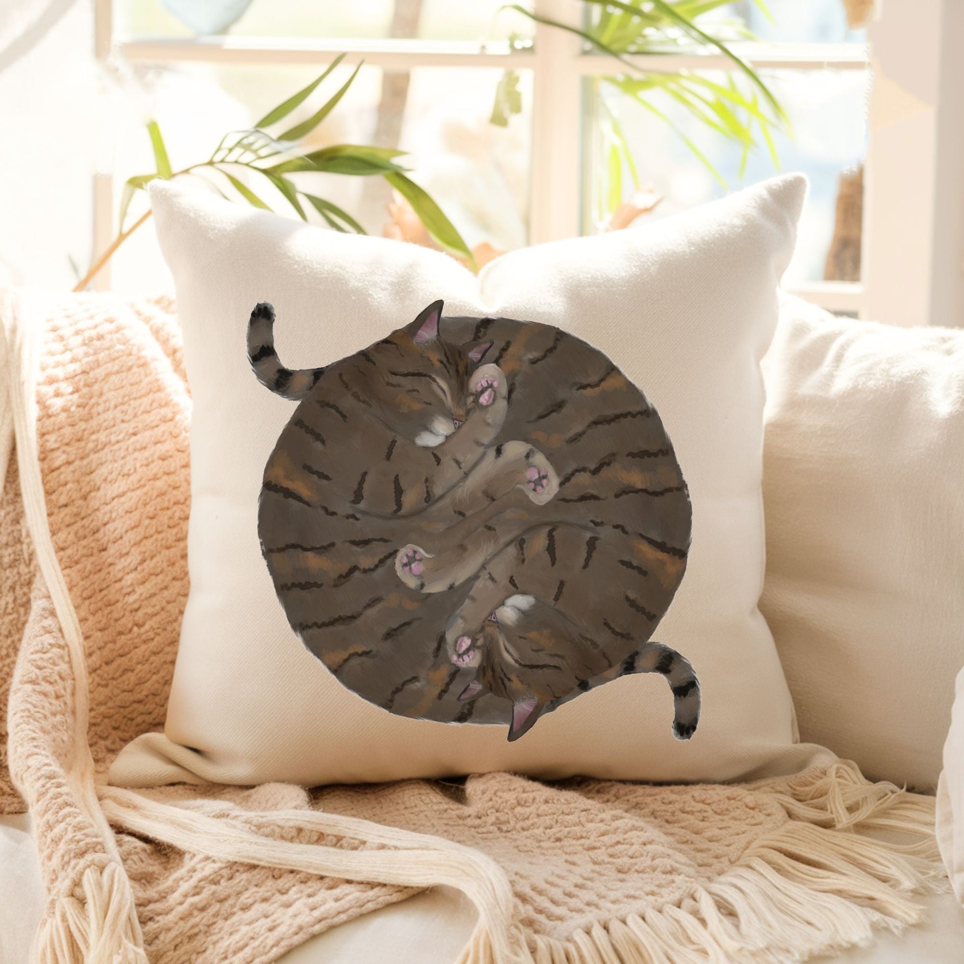 Sleeping Tabby Cats Pillow - MerikaArt