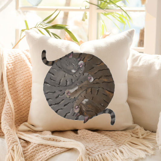 Sleeping Tabby Cats Pillow - MerikaArt