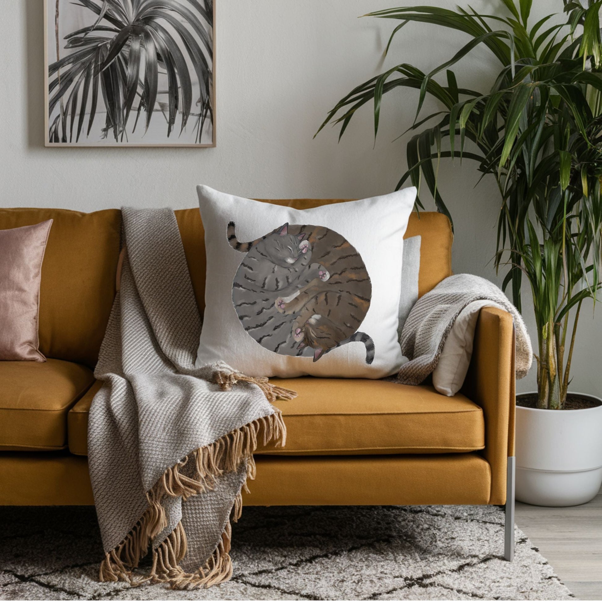 Sleeping Tabby Cats Pillow - MerikaArt