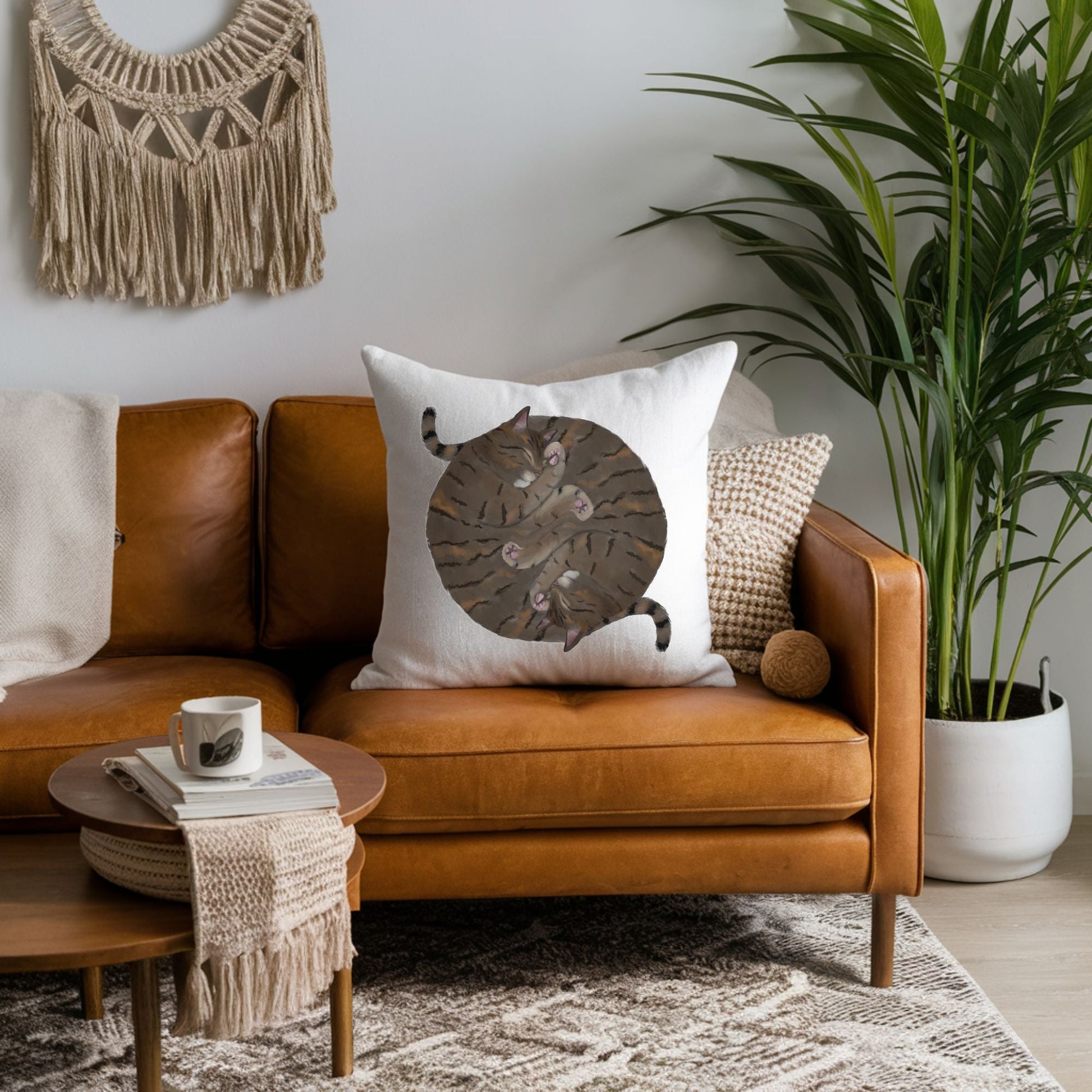 Sleeping Tabby Cats Pillow - MerikaArt