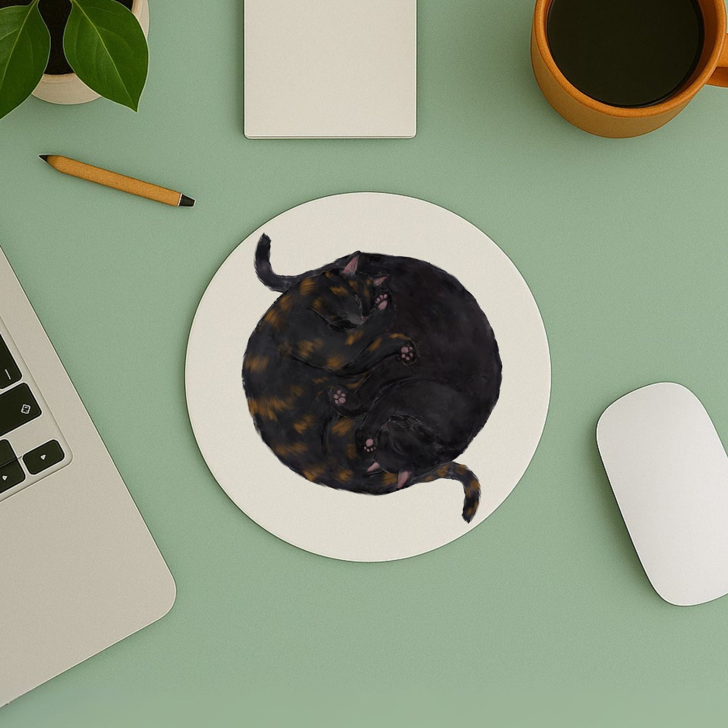Sleeping Tortoiseshell and Black Cats Mousepad - MerikaArt