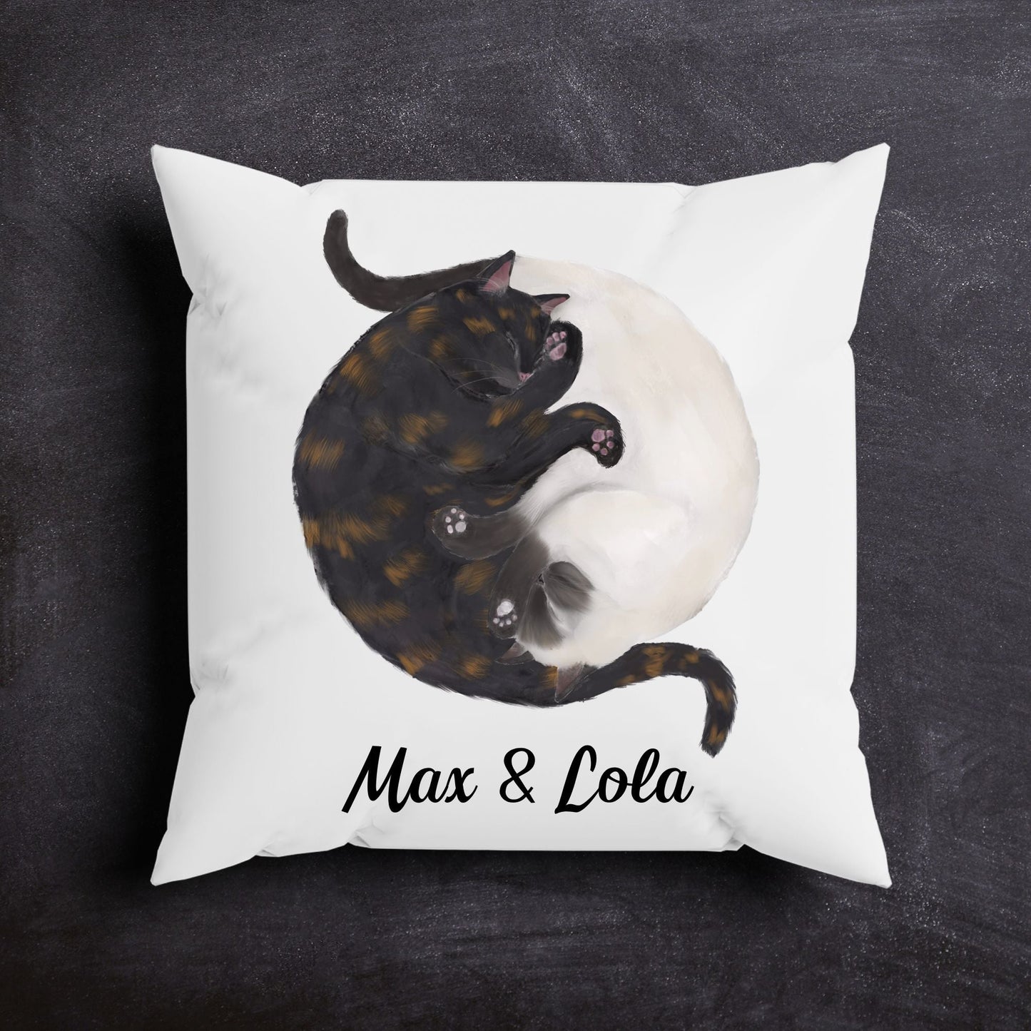 Sleeping Tortoiseshell and Siamese Cat Pillow - MerikaArt