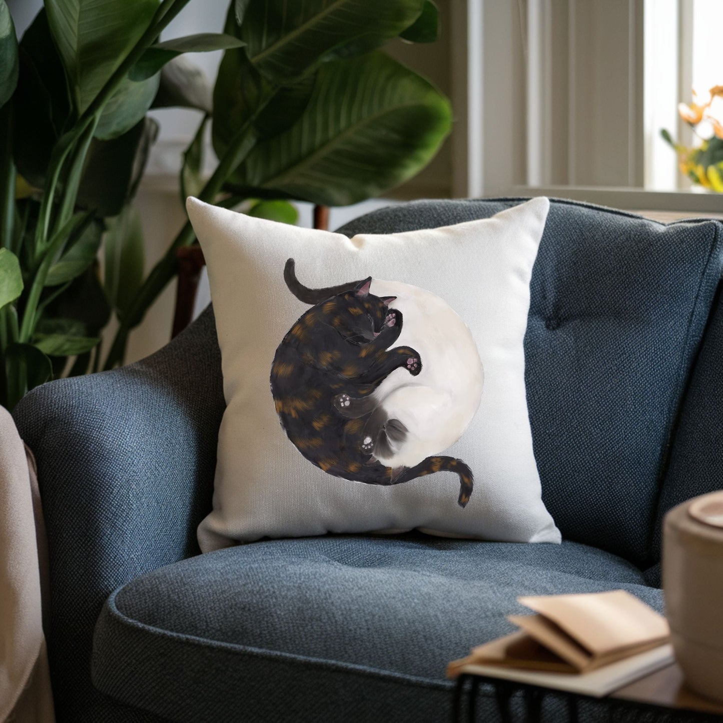 Sleeping Tortoiseshell and Siamese Cat Pillow - MerikaArt