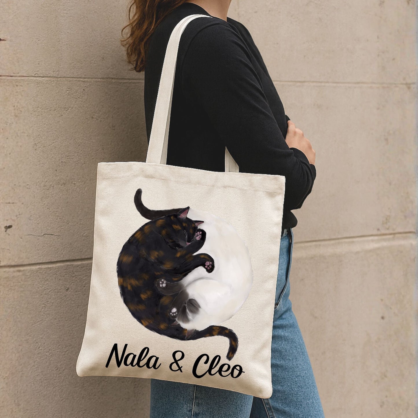 Sleeping Tortoiseshell and Siamese Cats Canvas Tote Bag - MerikaArt