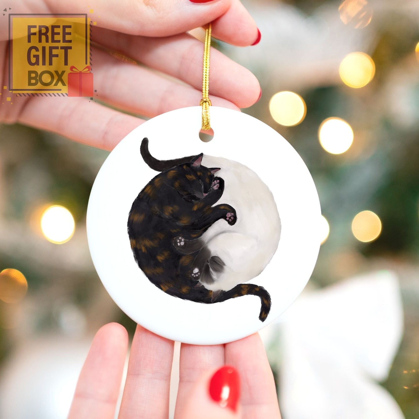 Sleeping Tortoiseshell And Siamese Cats Ceramic Ornament - MerikaArt