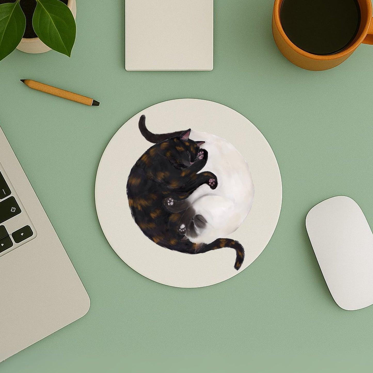 Sleeping Tortoiseshell and Siamese Cats Mousepad - MerikaArt