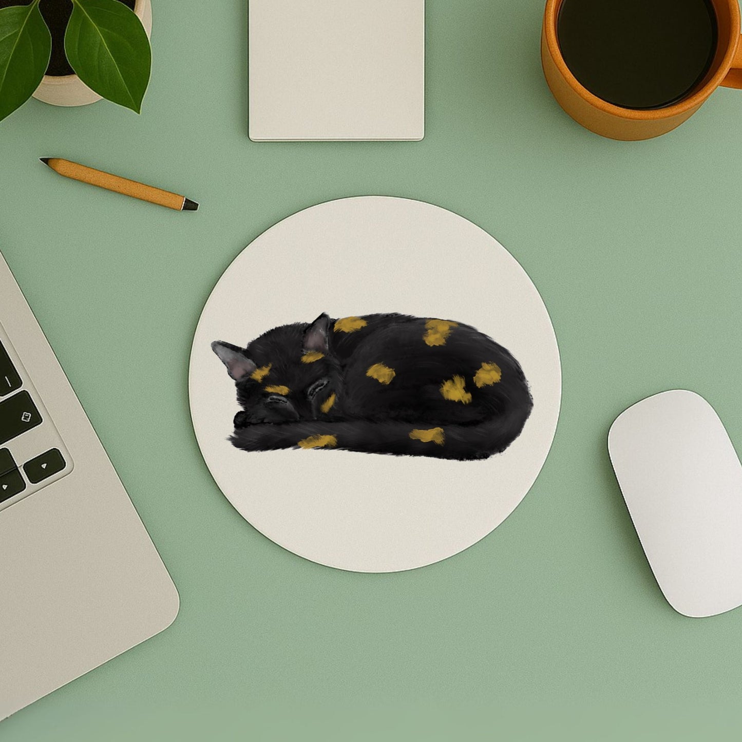 Sleeping Tortoiseshell Cat Mousepad - MerikaArt
